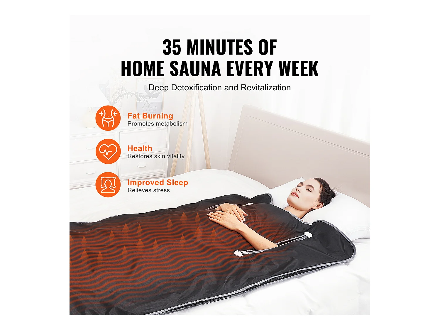Couverture, SucceBuy Couverture de Sauna 190x90 CM Chauffage Infrarouge Lointain Avec Trous pour Les Bras, Tissu Oxford