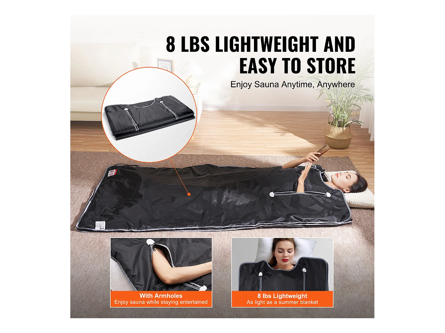 Couverture, SucceBuy Couverture de Sauna 190x90 CM Chauffage Infrarouge Lointain Avec Trous pour Les Bras, Tissu Oxford