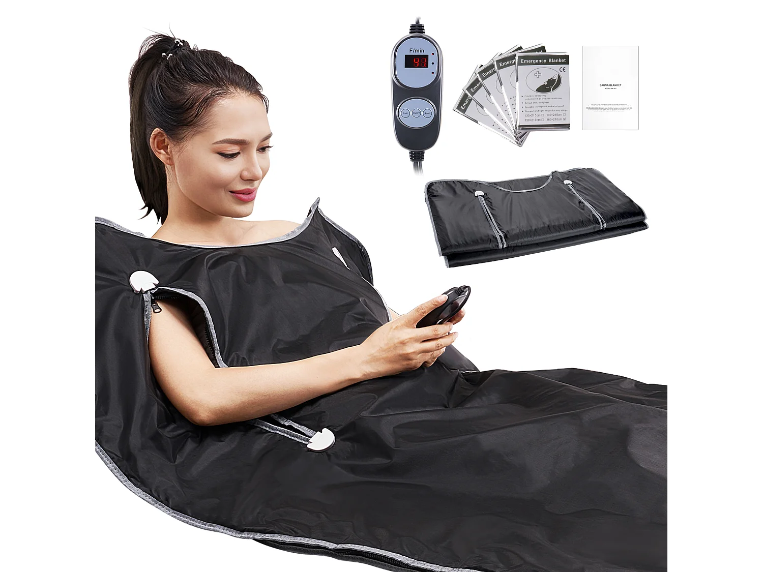 Couverture, SucceBuy Couverture de Sauna 190x90 CM Chauffage Infrarouge Lointain Avec Trous pour Les Bras, Tissu Oxford
