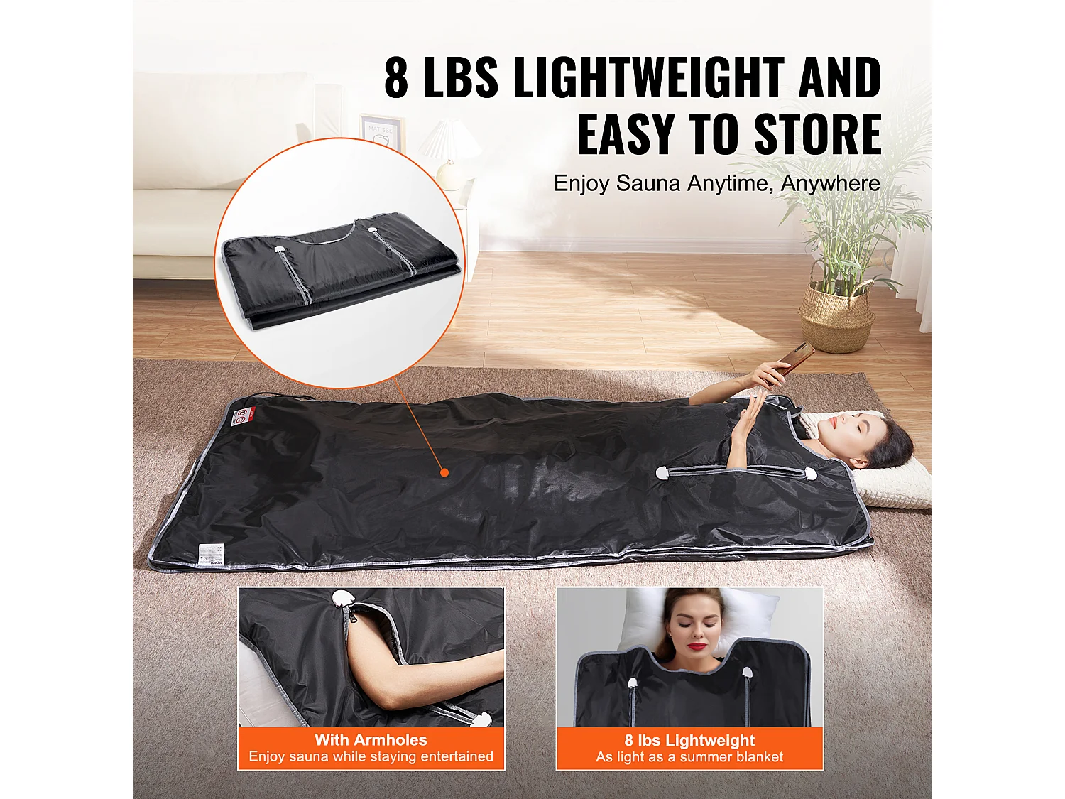 Couverture, SucceBuy Couverture de Sauna 190x90 CM Chauffage Infrarouge Lointain Avec Trous pour Les Bras, Tissu Oxford