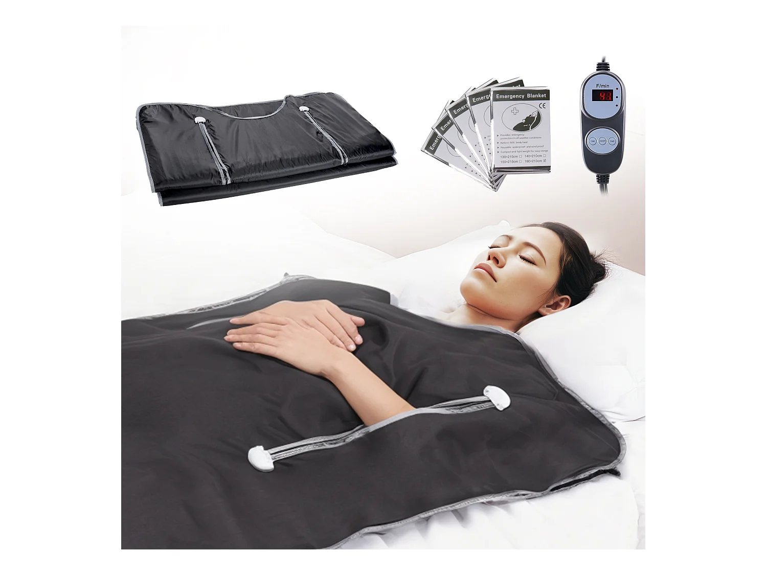 Couverture, SucceBuy Couverture de sauna 180x80 CM, Infrarouge Lointain, Emmanchures, Détox, Oxford