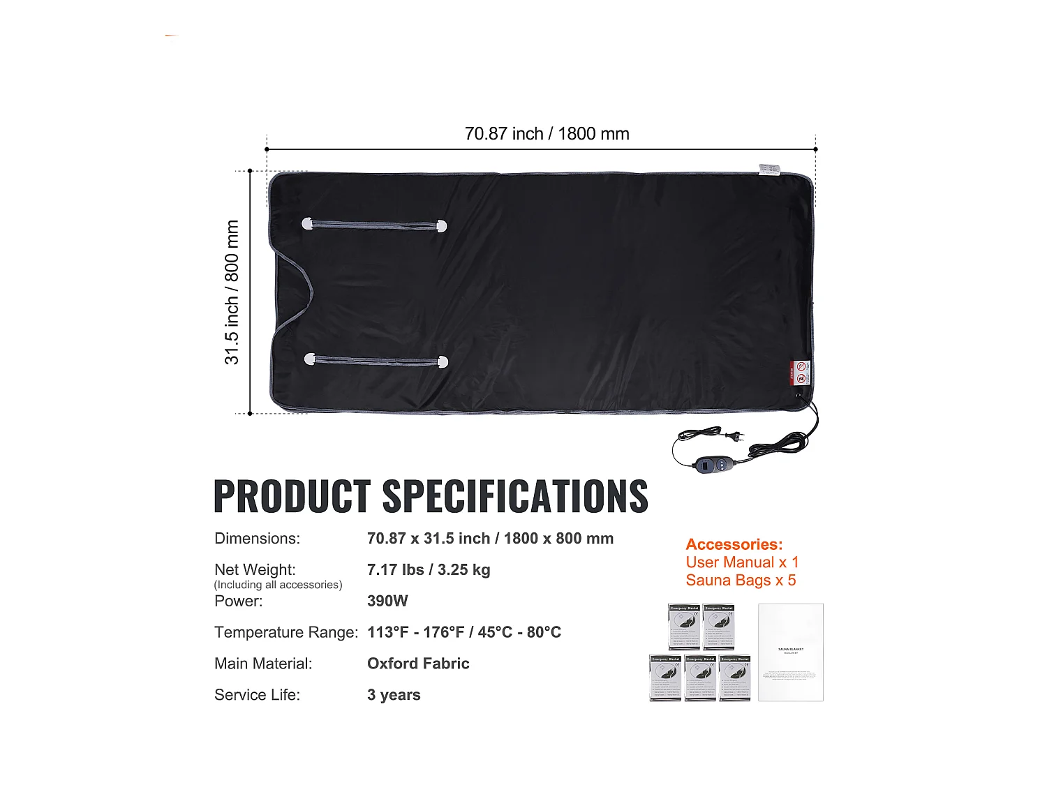 Couverture, SucceBuy Couverture de sauna 180x80 CM, Infrarouge Lointain, Emmanchures, Détox, Oxford