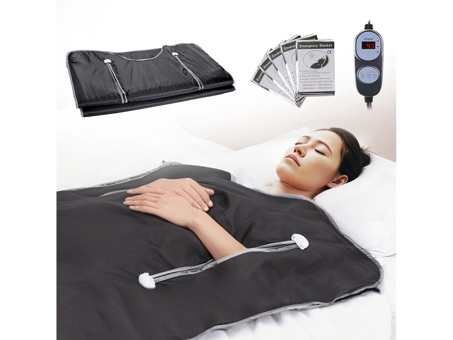 Couverture, SucceBuy Couverture de sauna 180x80 CM, Infrarouge Lointain, Emmanchures, Détox, Oxford