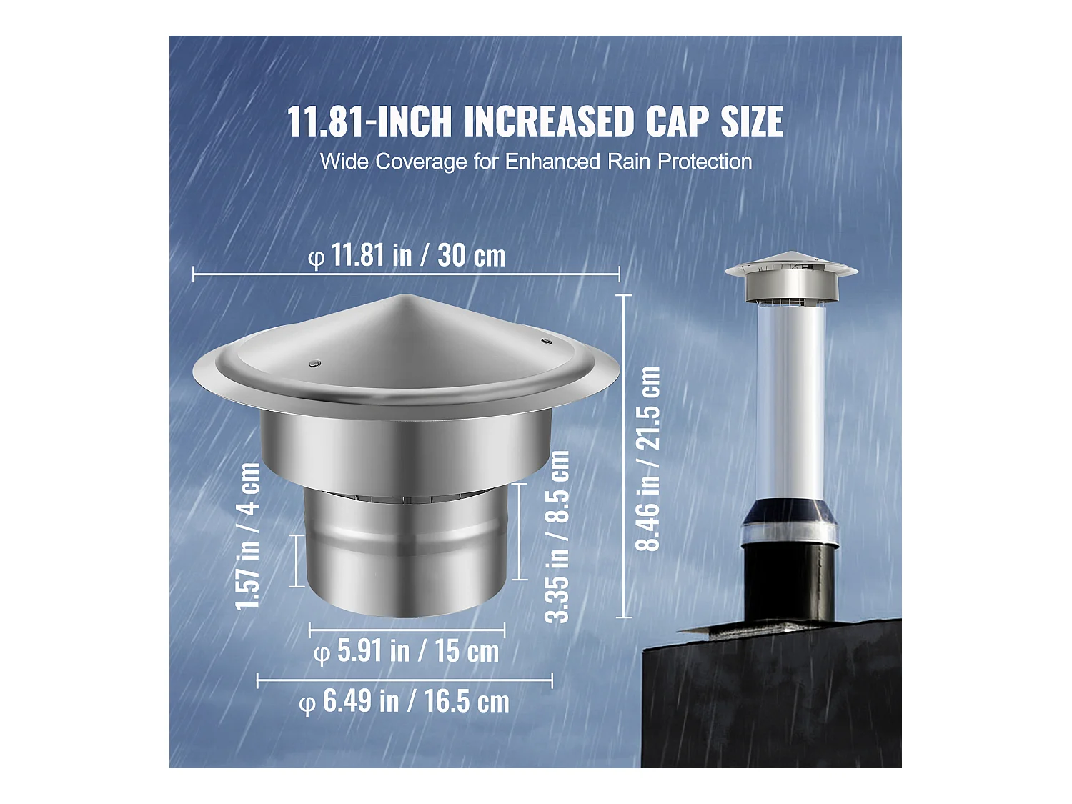 Cheminée SucceBuy Chapeau de Cheminée de 15.24CM, Protection contre La Pluie pour Toit Rond en Acier Inoxydable 304, Argent