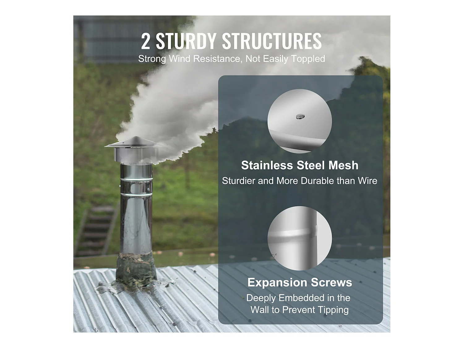 Cheminée SucceBuy Chapeau de Cheminée de 15.24CM, Protection contre La Pluie pour Toit Rond en Acier Inoxydable 304, Argent