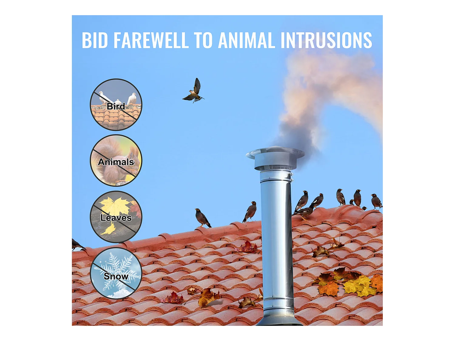 Cheminée SucceBuy Chapeau de Cheminée de 15.24CM, Protection contre La Pluie pour Toit Rond en Acier Inoxydable 304, Argent