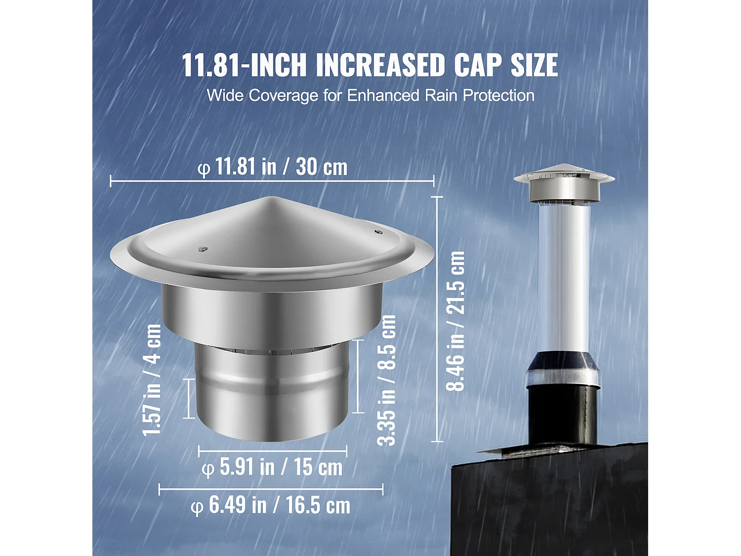 Cheminée SucceBuy Chapeau de Cheminée de 15.24CM, Protection contre La Pluie pour Toit Rond en Acier Inoxydable 304, Argent