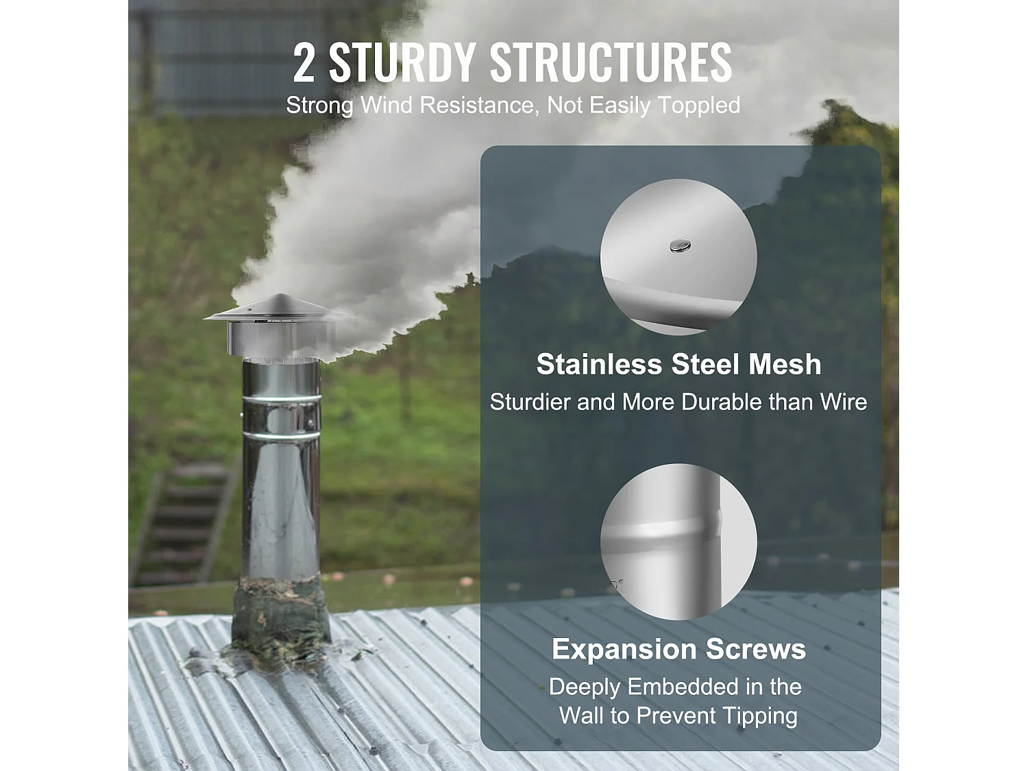 Cheminée SucceBuy Chapeau de Cheminée de 15.24CM, Protection contre La Pluie pour Toit Rond en Acier Inoxydable 304, Argent