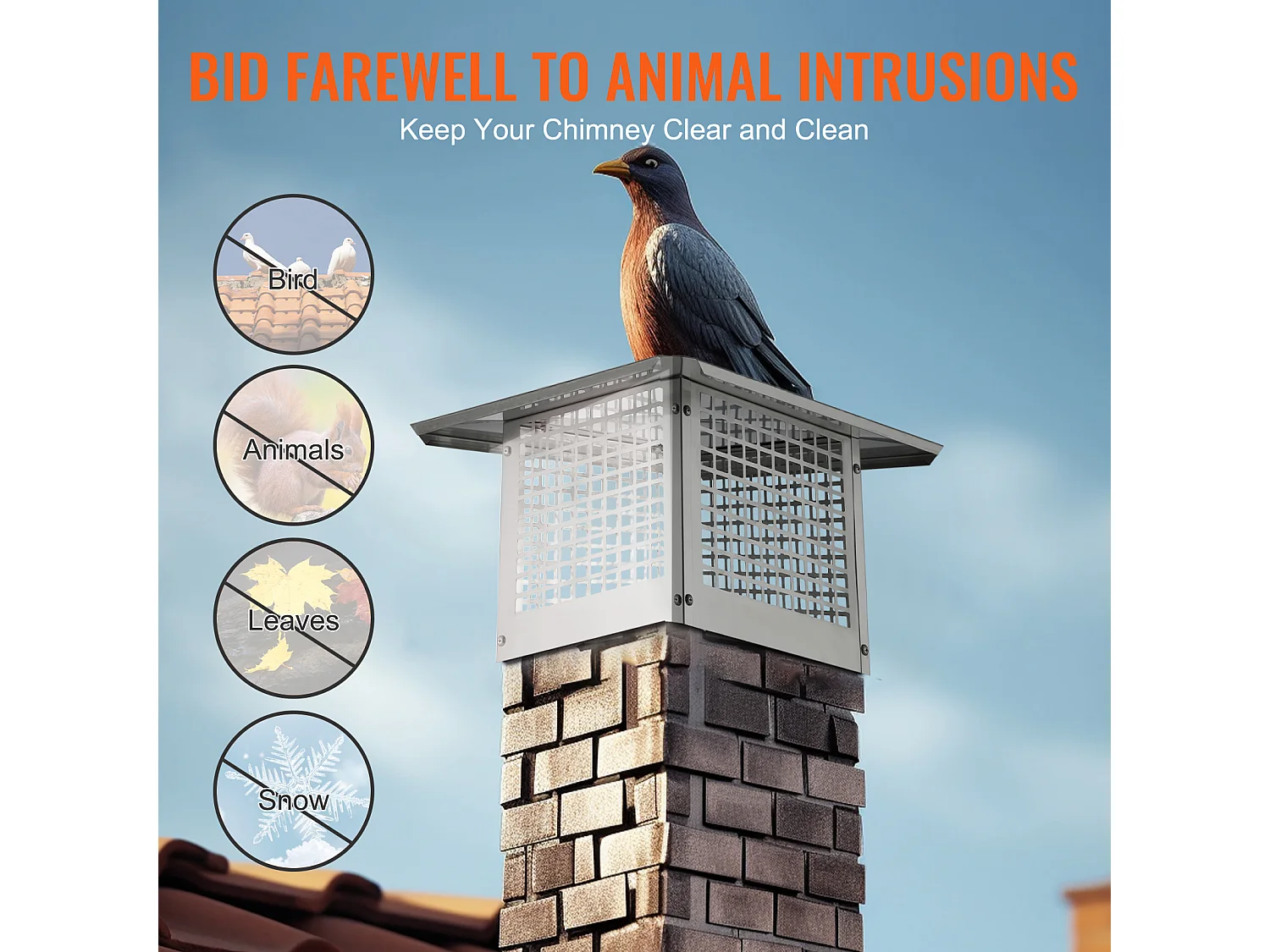 Chimenea SucceBuy Tapón de Chimenea 30.5 X 30.5 CM, Cubierta de Conducto en Acero Inoxidable 304, Malla
