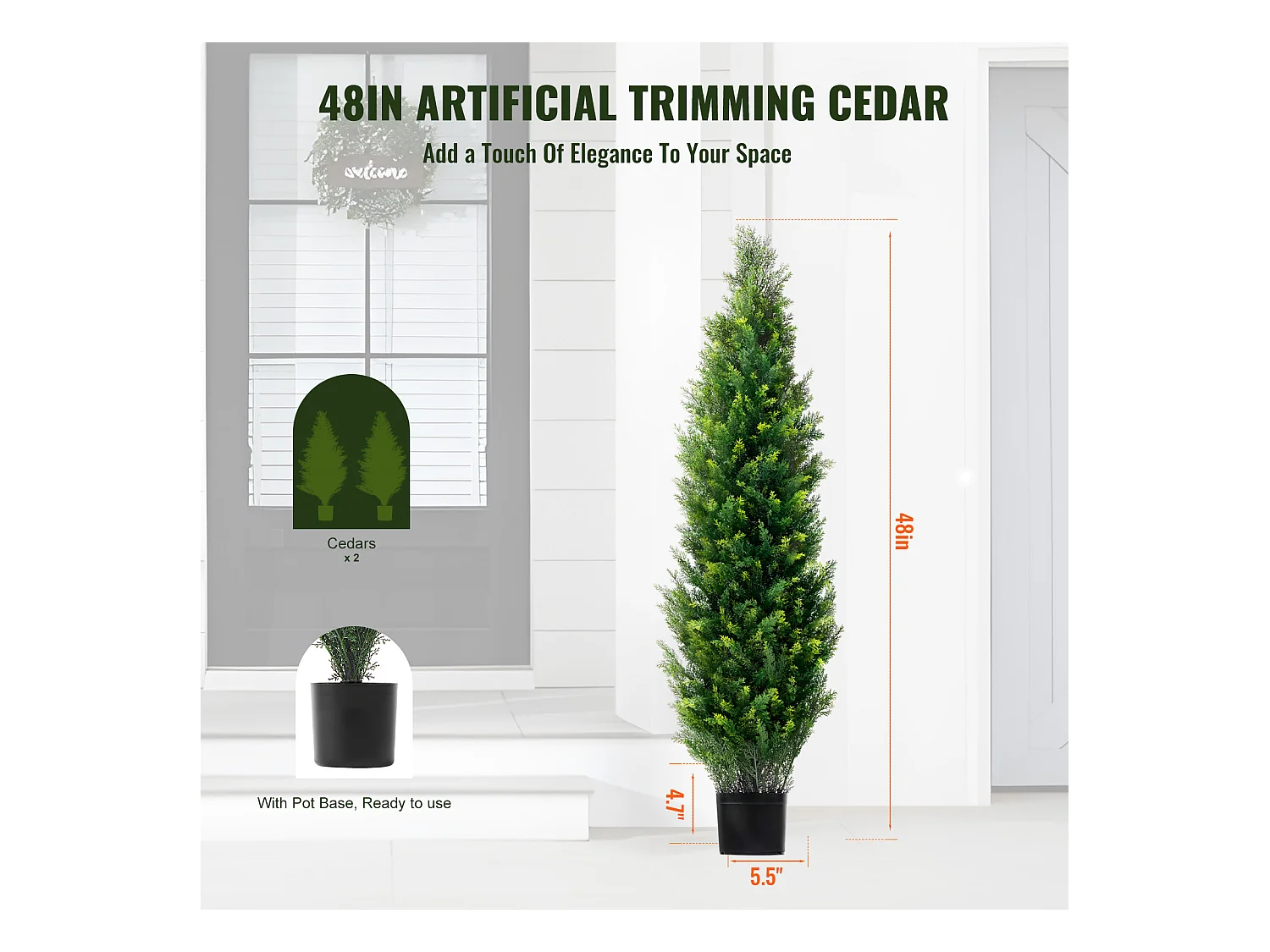 Arbres Artificiels, SucceBuy Lot de 2 Arbres Topiaires Artificiels en Cèdre de 120 CM Résistant aux UV pour Décoration D'intérieur/extérieur