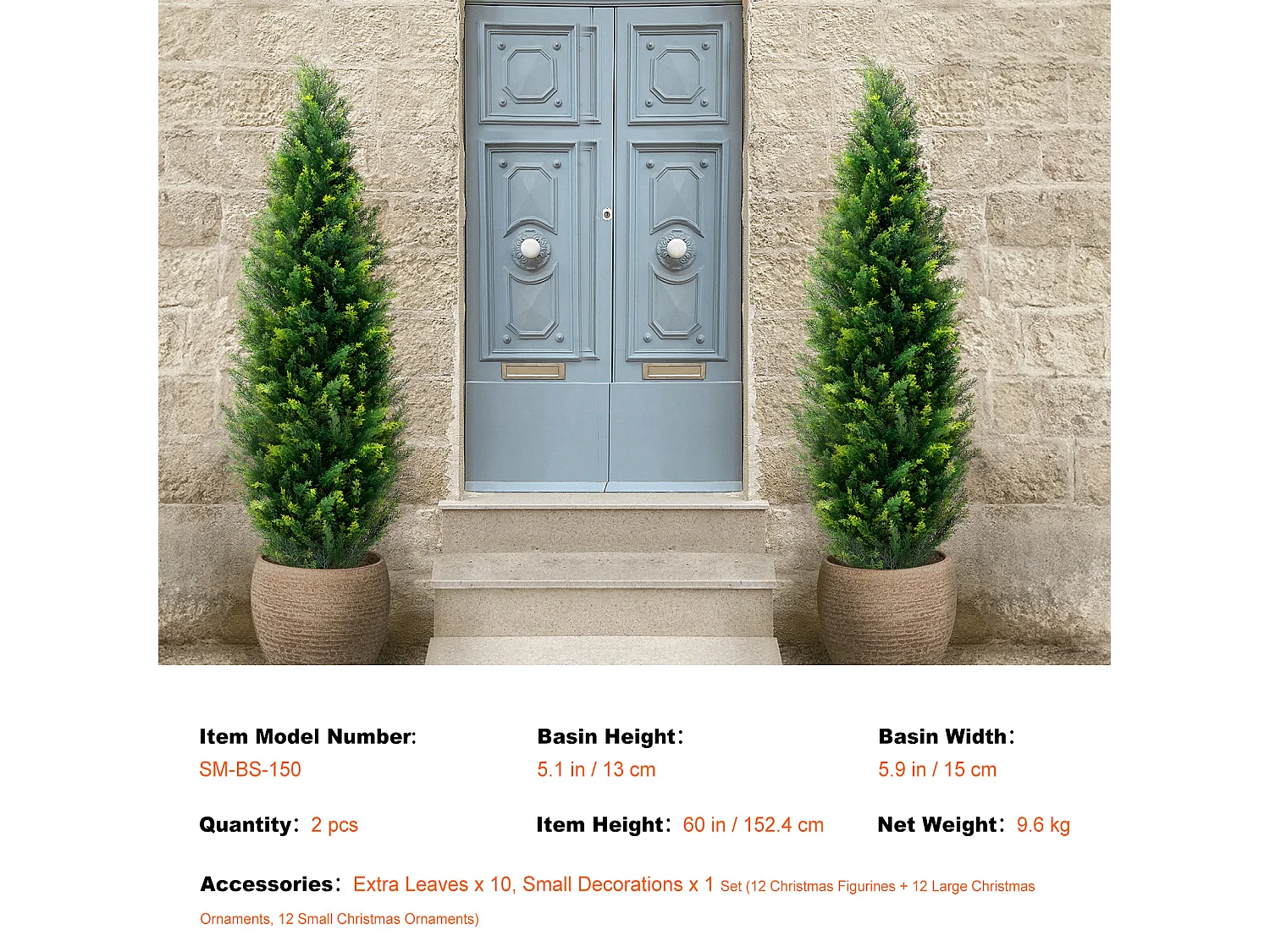 Arbres Artificiels, SucceBuy Lot de 2 Arbres Topiaires Artificiels en Cèdre de 150 CM Résistant aux UV pour Décoration Intérieure/Extérieure