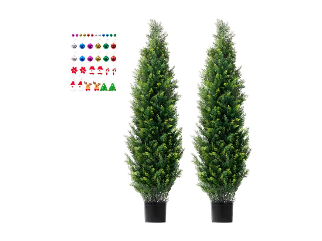 Arbres Artificiels, SucceBuy Lot de 2 Arbres Topiaires Artificiels en Cèdre de 150 CM Résistant aux UV pour Décoration Intérieure/Extérieure