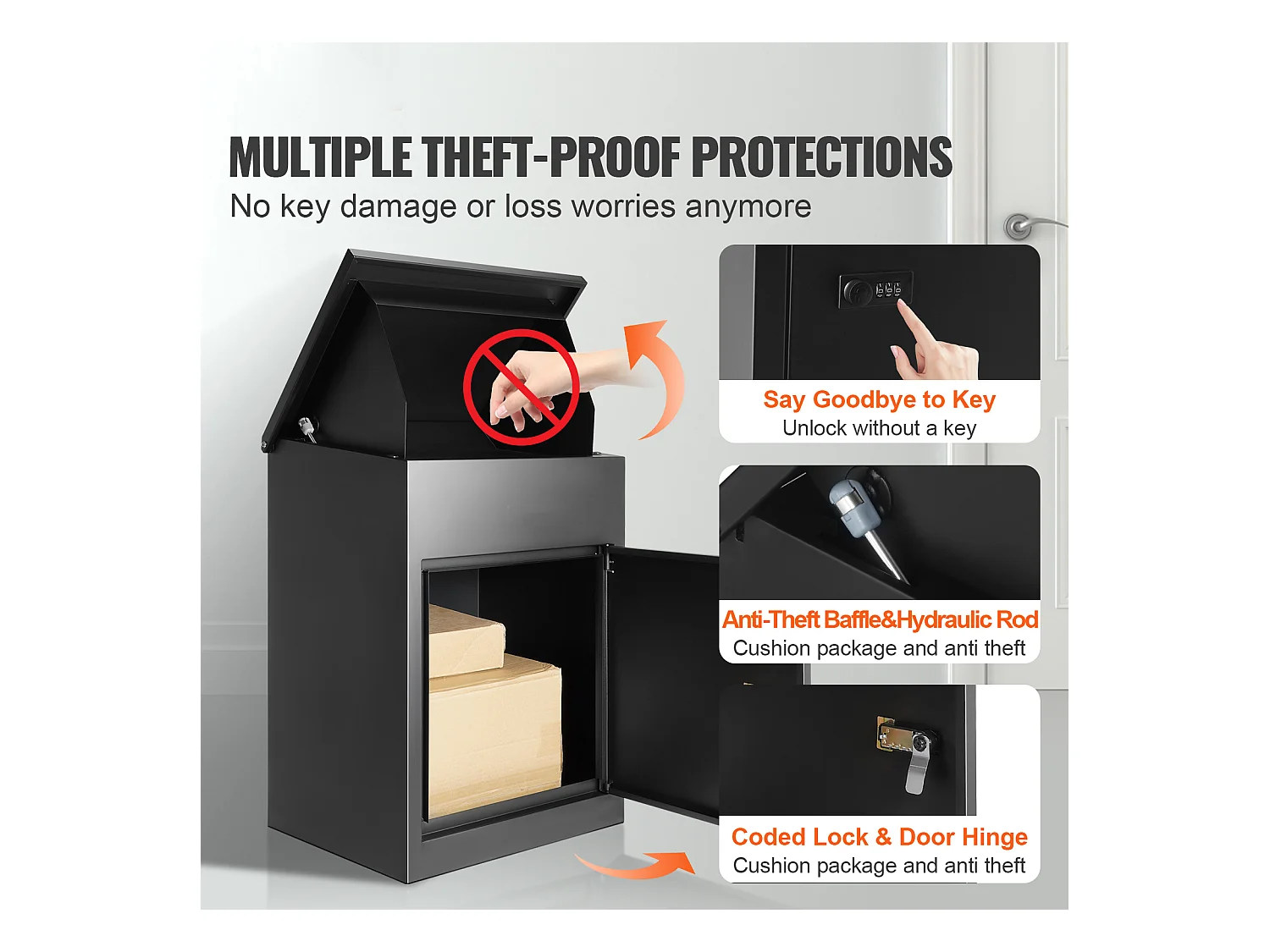 Boite à Colis, SucceBuy Boîtes Aux Lettres Extérieures 44x35x58.3 CM, Acier Galvanisé, Serrure Codée