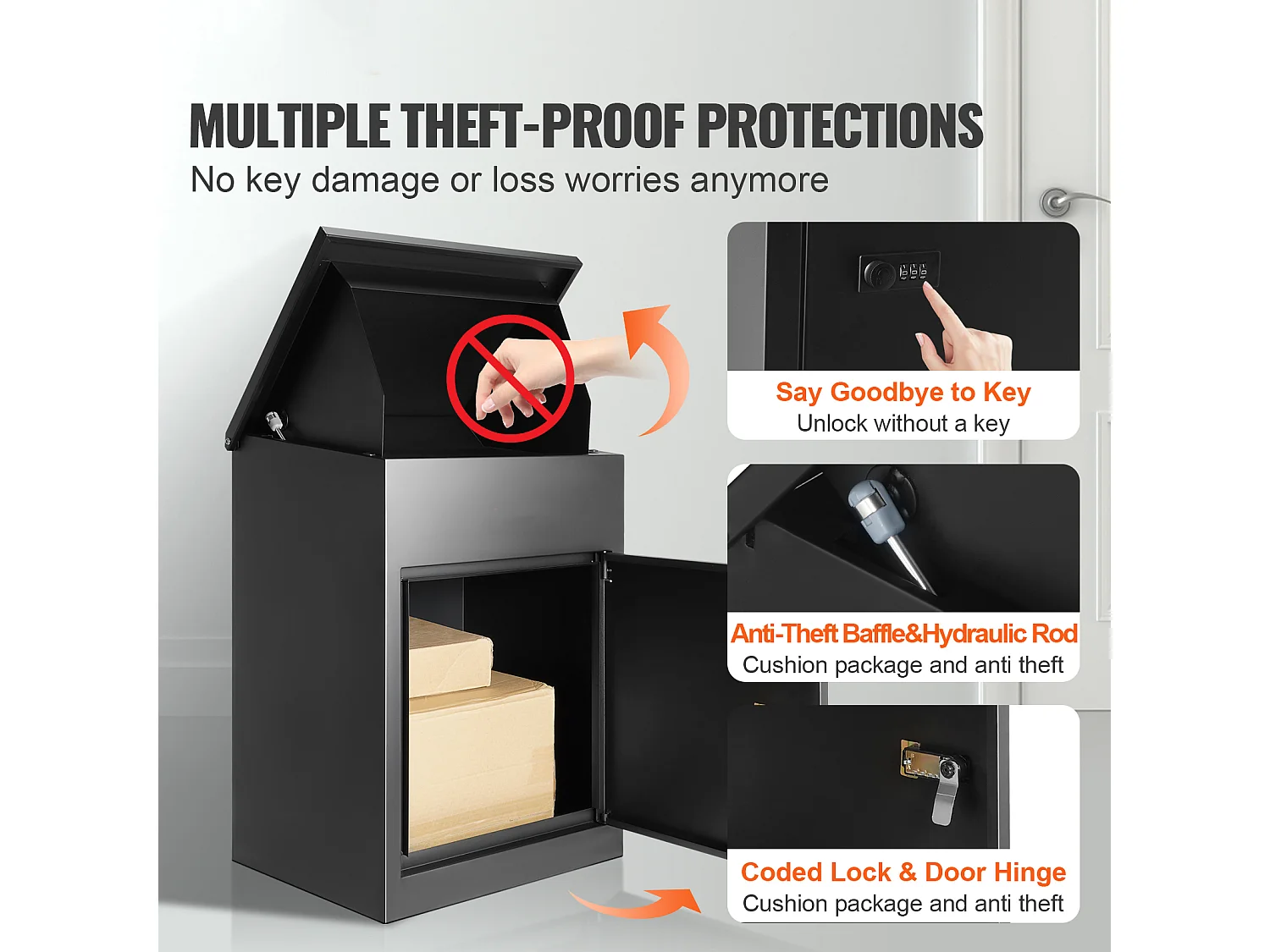 Boite à Colis, SucceBuy Boîtes Aux Lettres Extérieures 44x35x58.3 CM, Acier Galvanisé, Serrure Codée