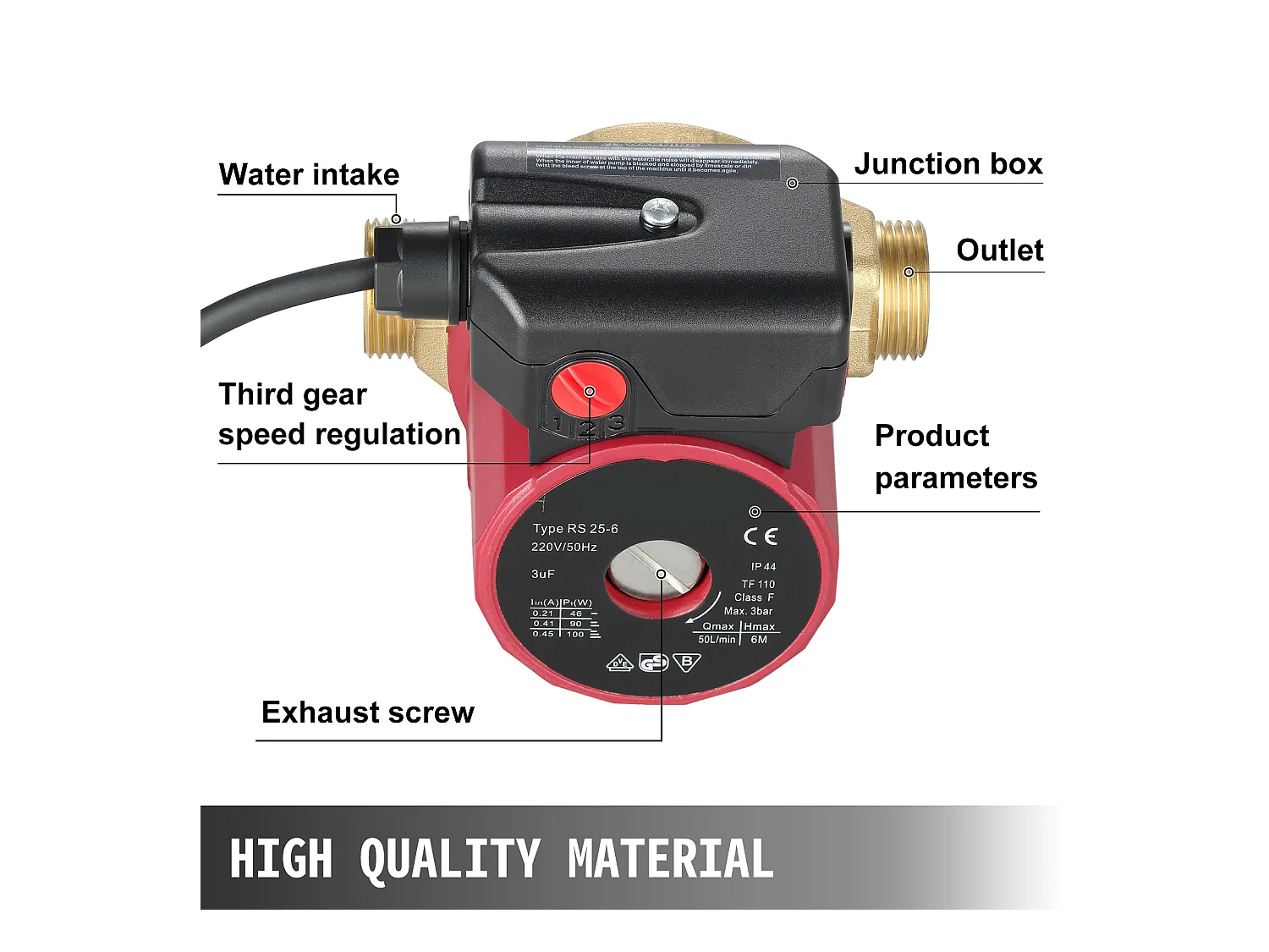 Pompe de Circulation d'Eau Solaire en Laiton SucceBuy LPS20-12-100 à 3 Vitesses