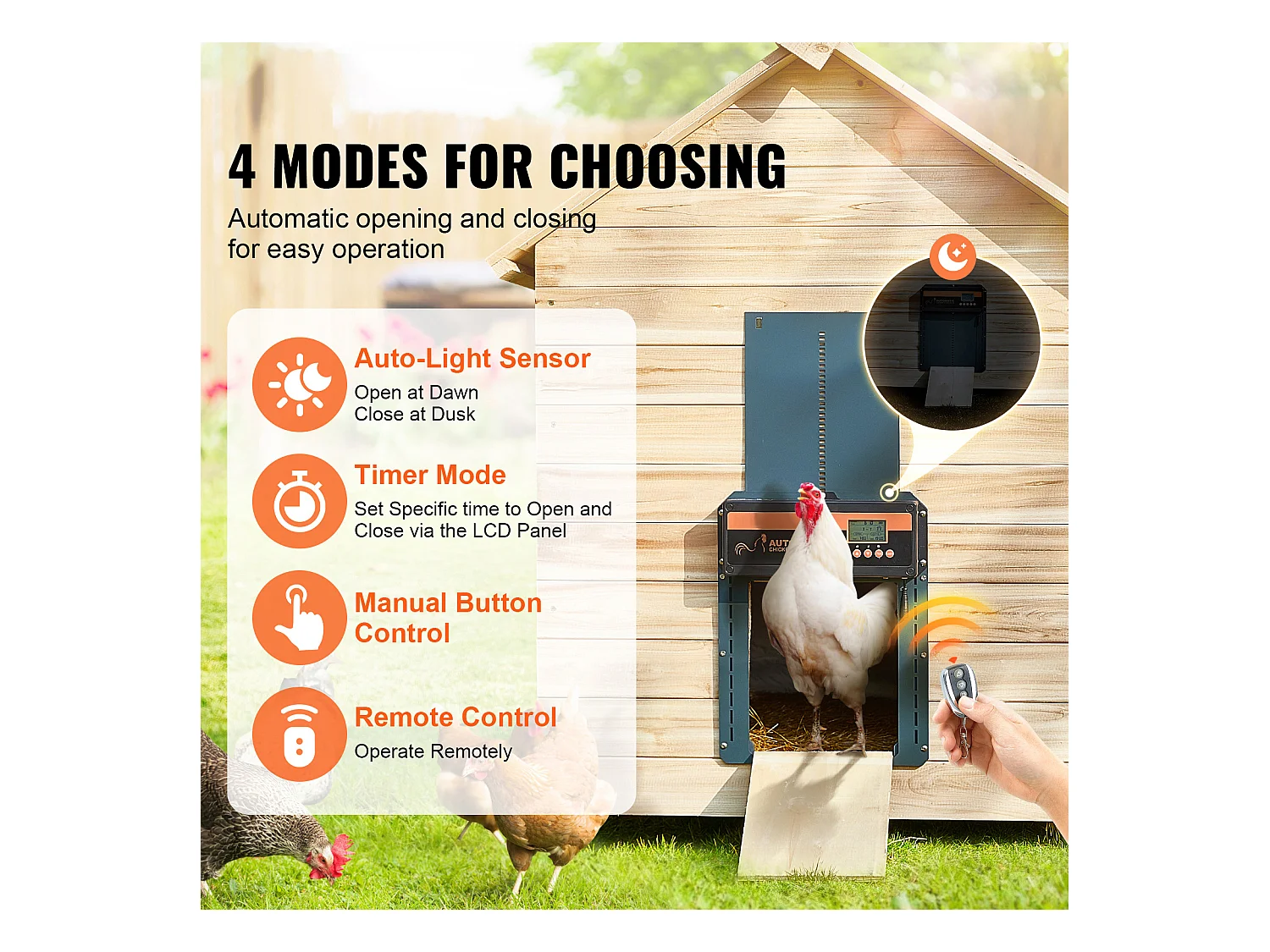 Porte Automatique pour Poulailler SucceBuy, Minuterie et Capteur de Lumière, Ouvre-porte Automatique
