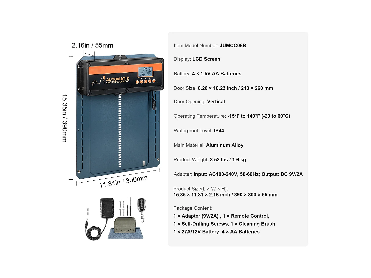 Porte Automatique pour Poulailler SucceBuy, Minuterie et Capteur de Lumière, Ouvre-porte Automatique