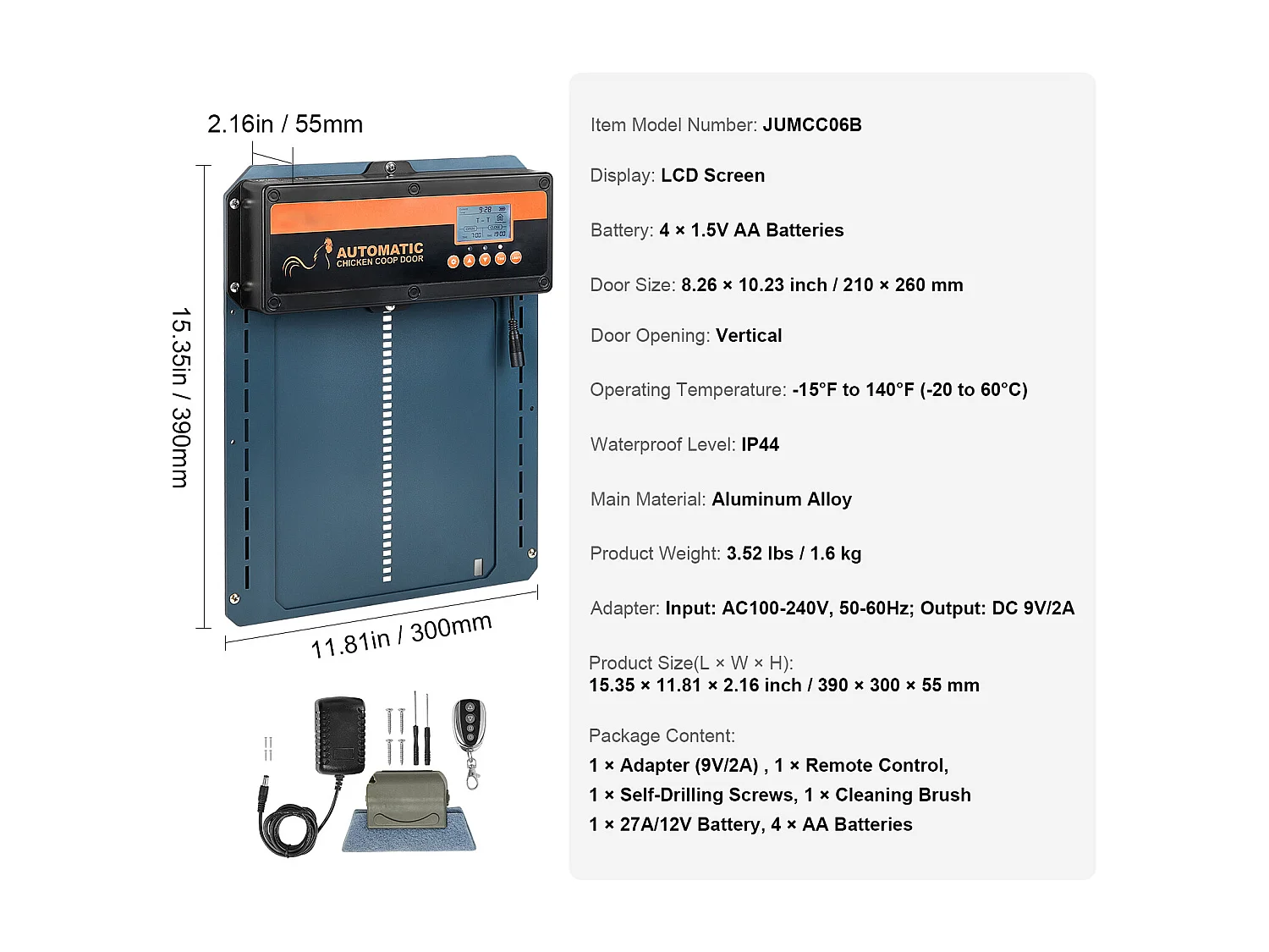 Automatische Hühnerstalltür SucceBuy, Timer & Lichtsensor, Automatischer Türöffner