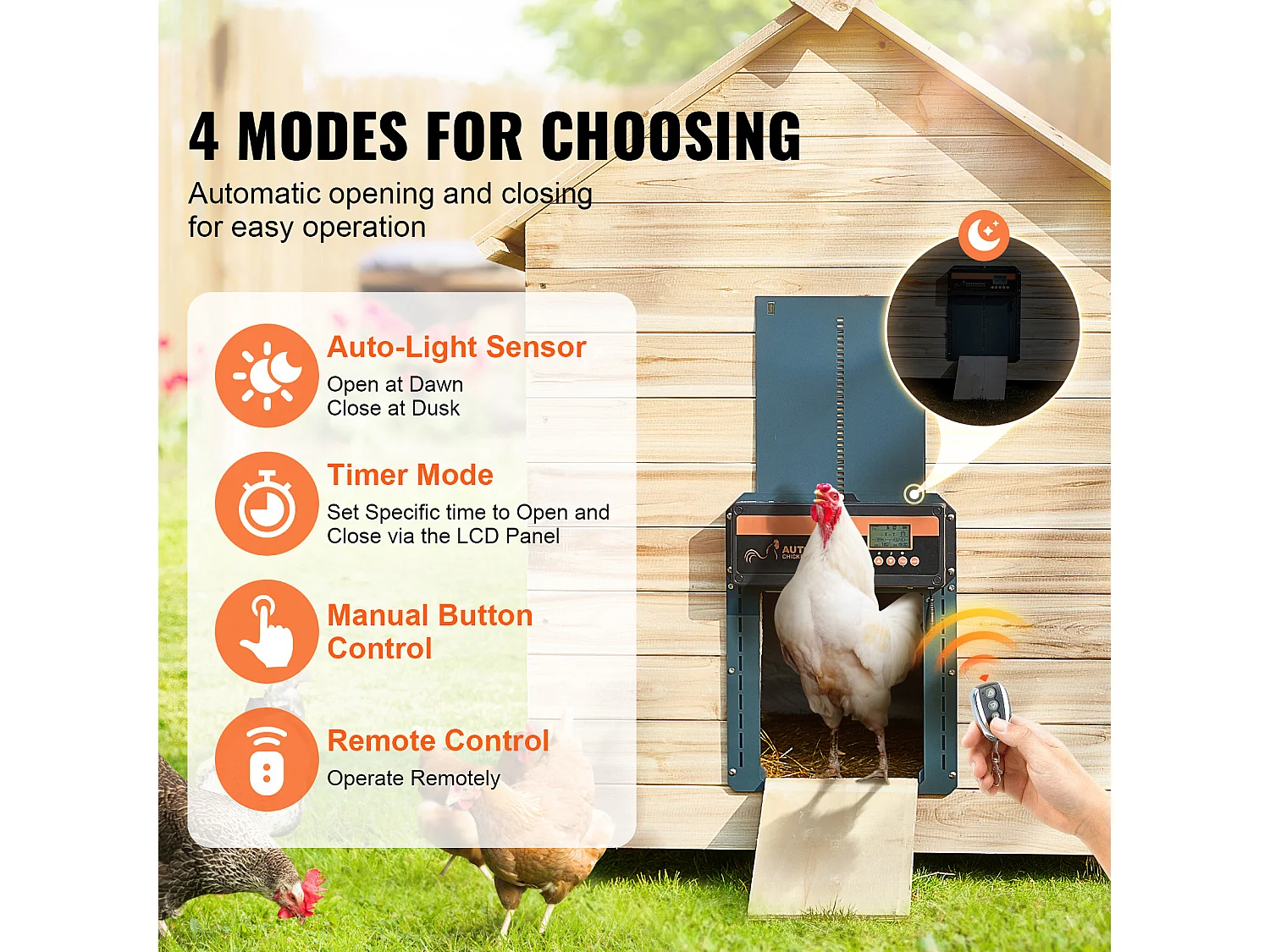 Automatische Hühnerstalltür SucceBuy, Timer & Lichtsensor, Automatischer Türöffner