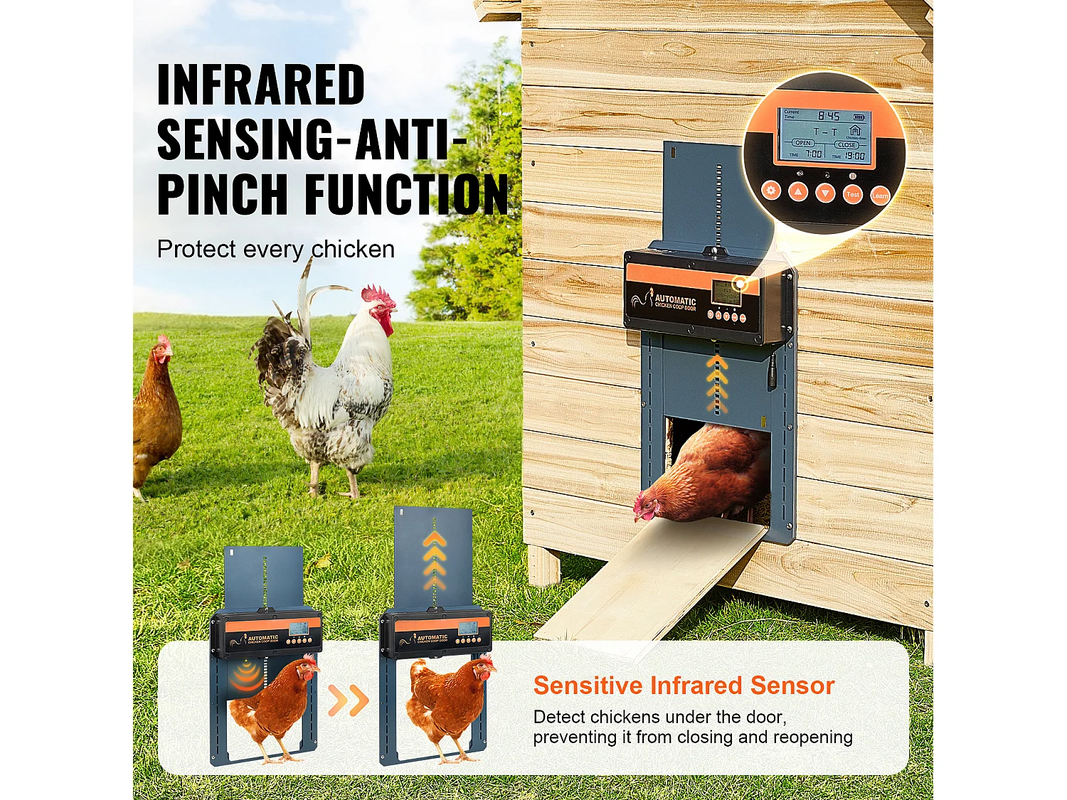 Automatische Hühnerstalltür SucceBuy, Timer & Lichtsensor, Automatischer Türöffner