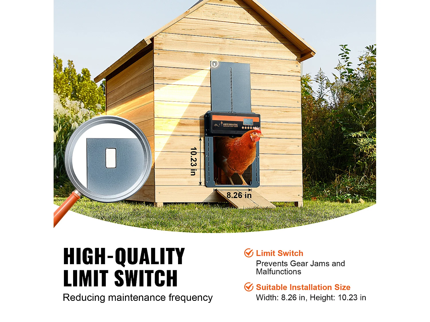 Automatische Hühnerstalltür SucceBuy, Timer & Lichtsensor, Automatischer Türöffner