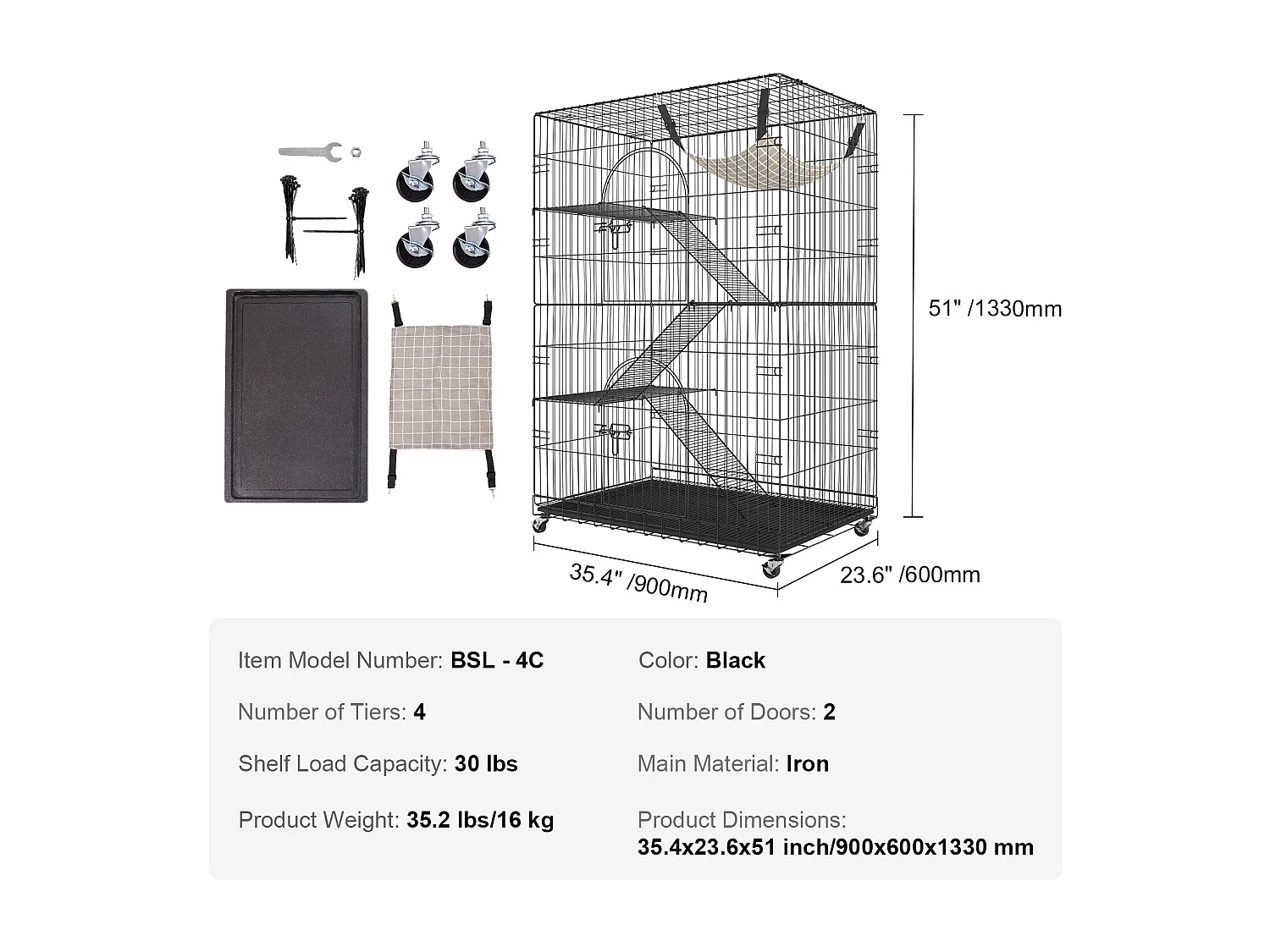 Gabbia per Gatti, SucceBuy Recinto per Gatti in Metallo a 4 Livelli con Ruote