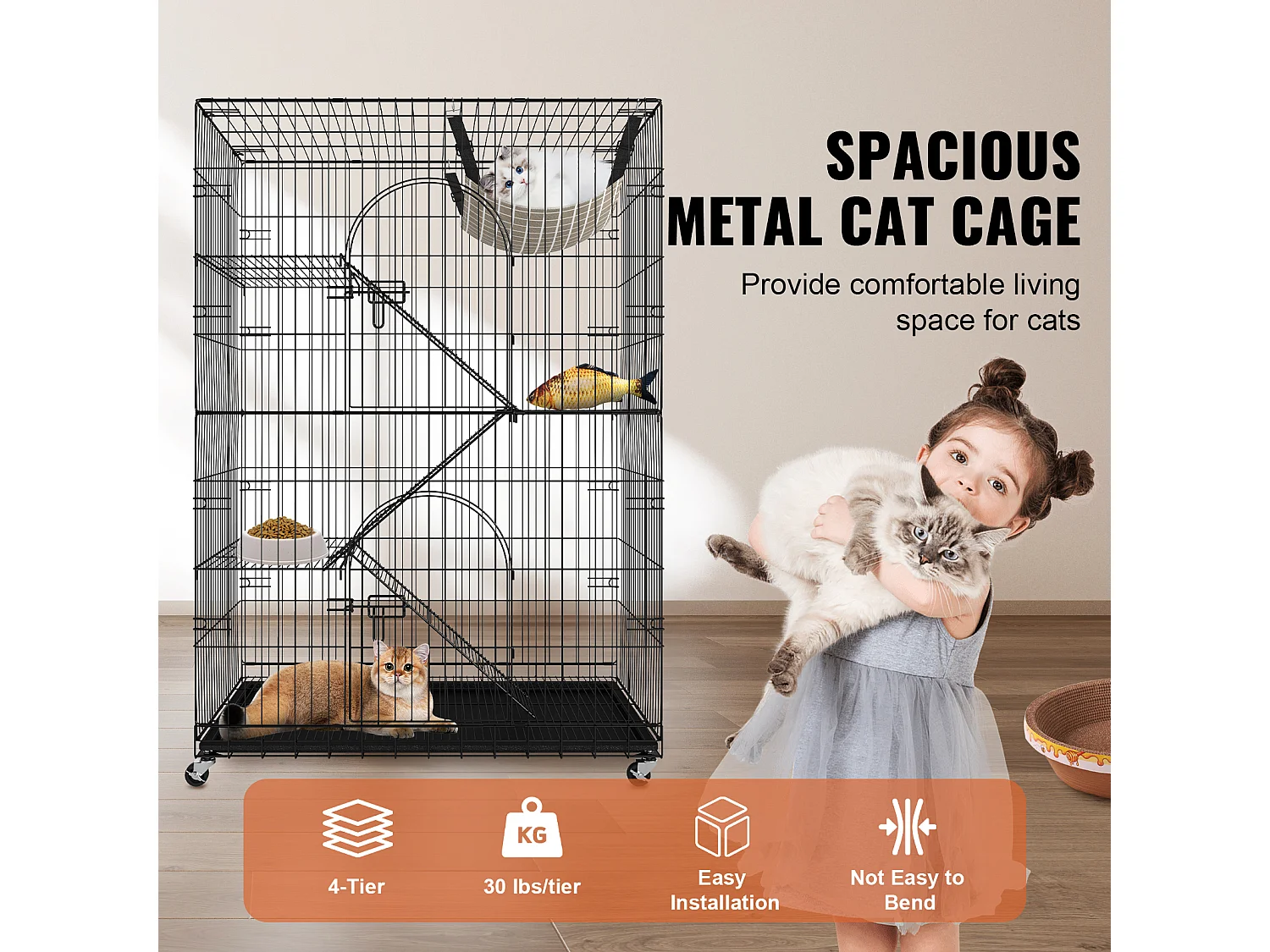 Gabbia per Gatti, SucceBuy Recinto per Gatti in Metallo a 4 Livelli con Ruote