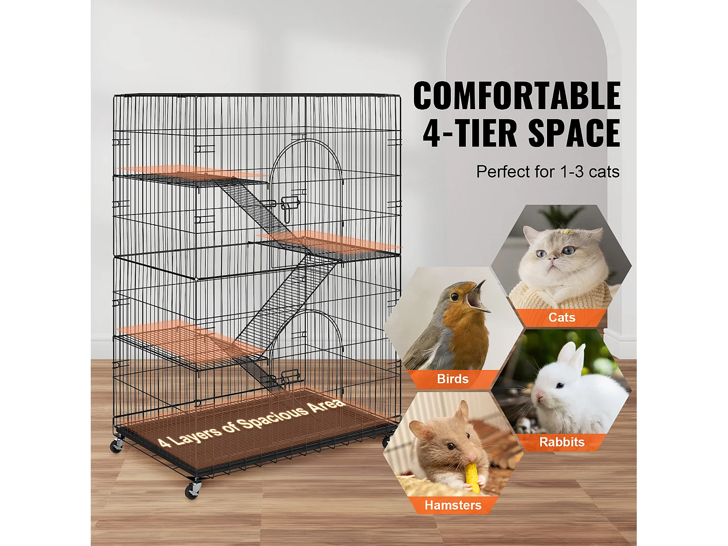 Gabbia per Gatti, SucceBuy Recinto per Gatti in Metallo a 4 Livelli con Ruote