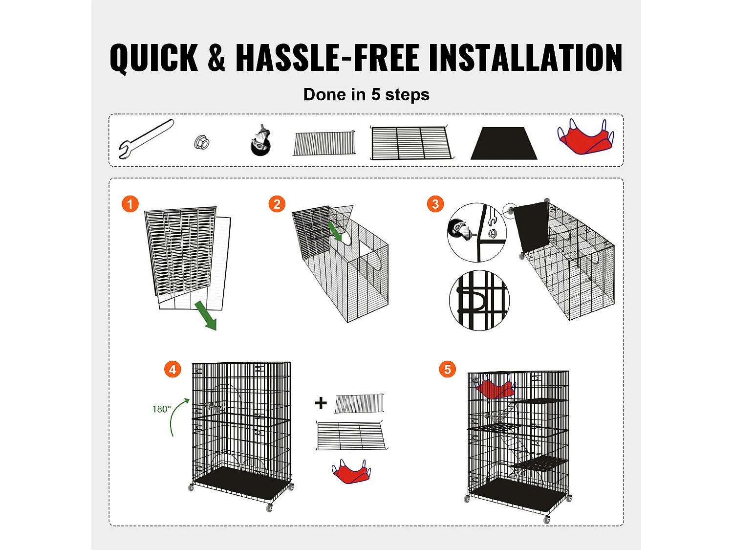 Gabbia per Gatti, SucceBuy Recinto per Gatti in Metallo a 4 Livelli con Ruote