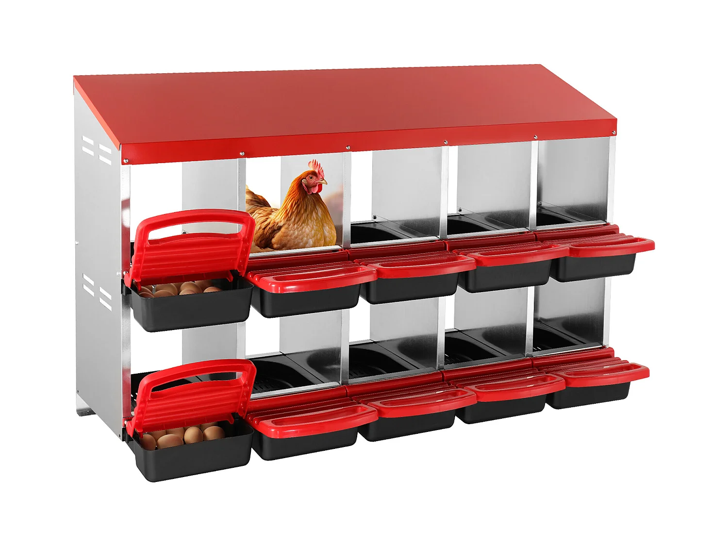 Pondoir pour Poules, SucceBuy Nichoir à Poules à 10 Compartiments, Boîte en Métal avec Conception de Nidification Inclinée