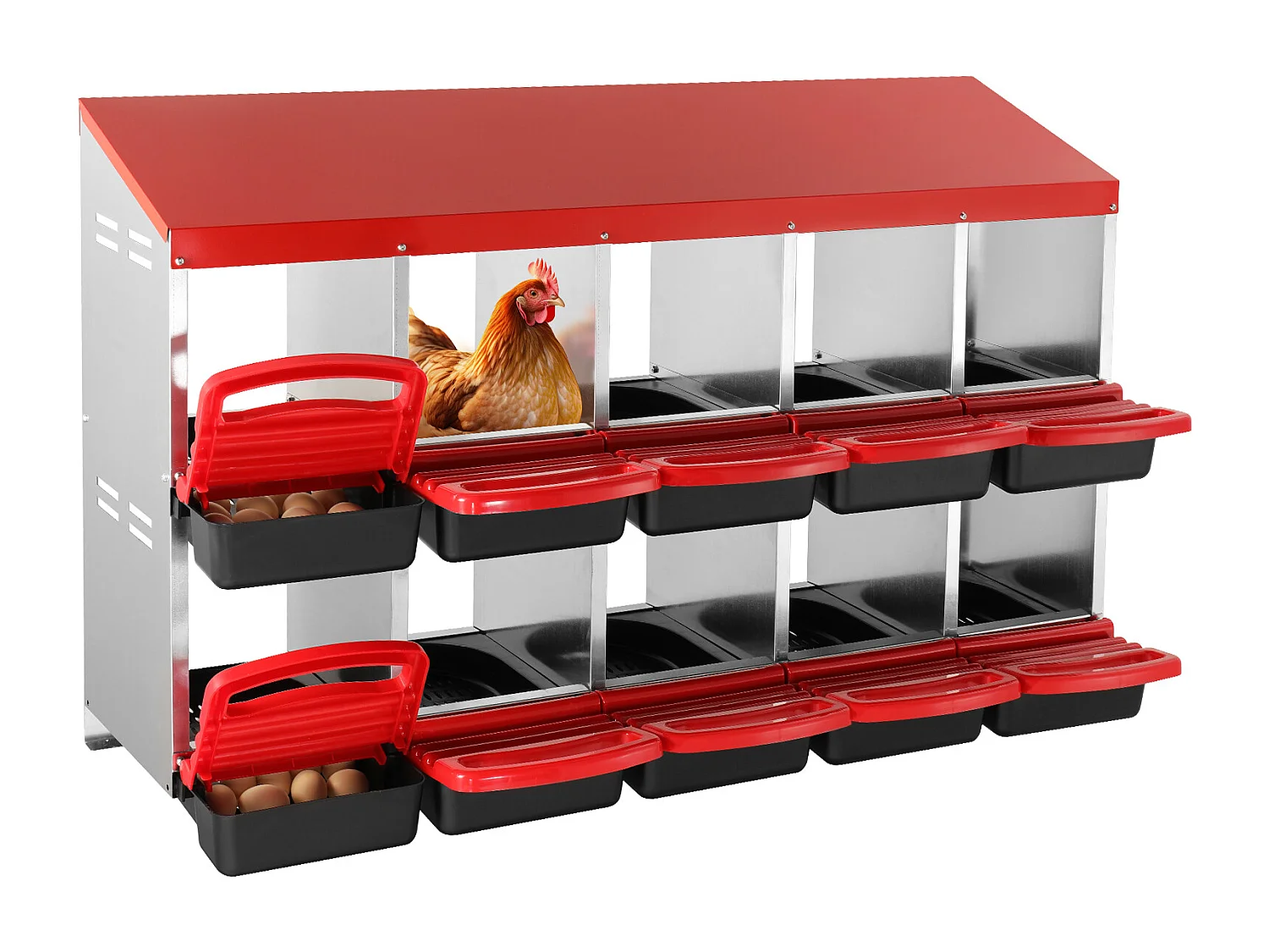 Pondoir pour Poules, SucceBuy Nichoir à Poules à 10 Compartiments, Boîte en Métal avec Conception de Nidification Inclinée