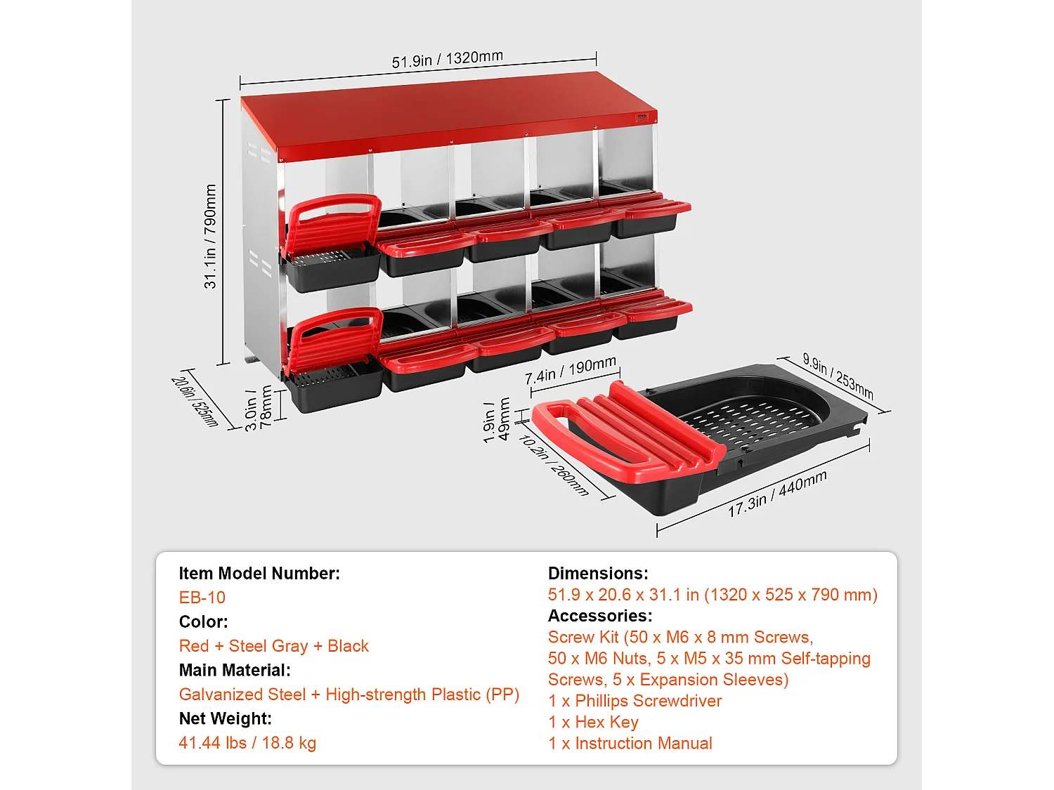 Pondoir pour Poules, SucceBuy Nichoir à Poules à 10 Compartiments, Boîte en Métal avec Conception de Nidification Inclinée