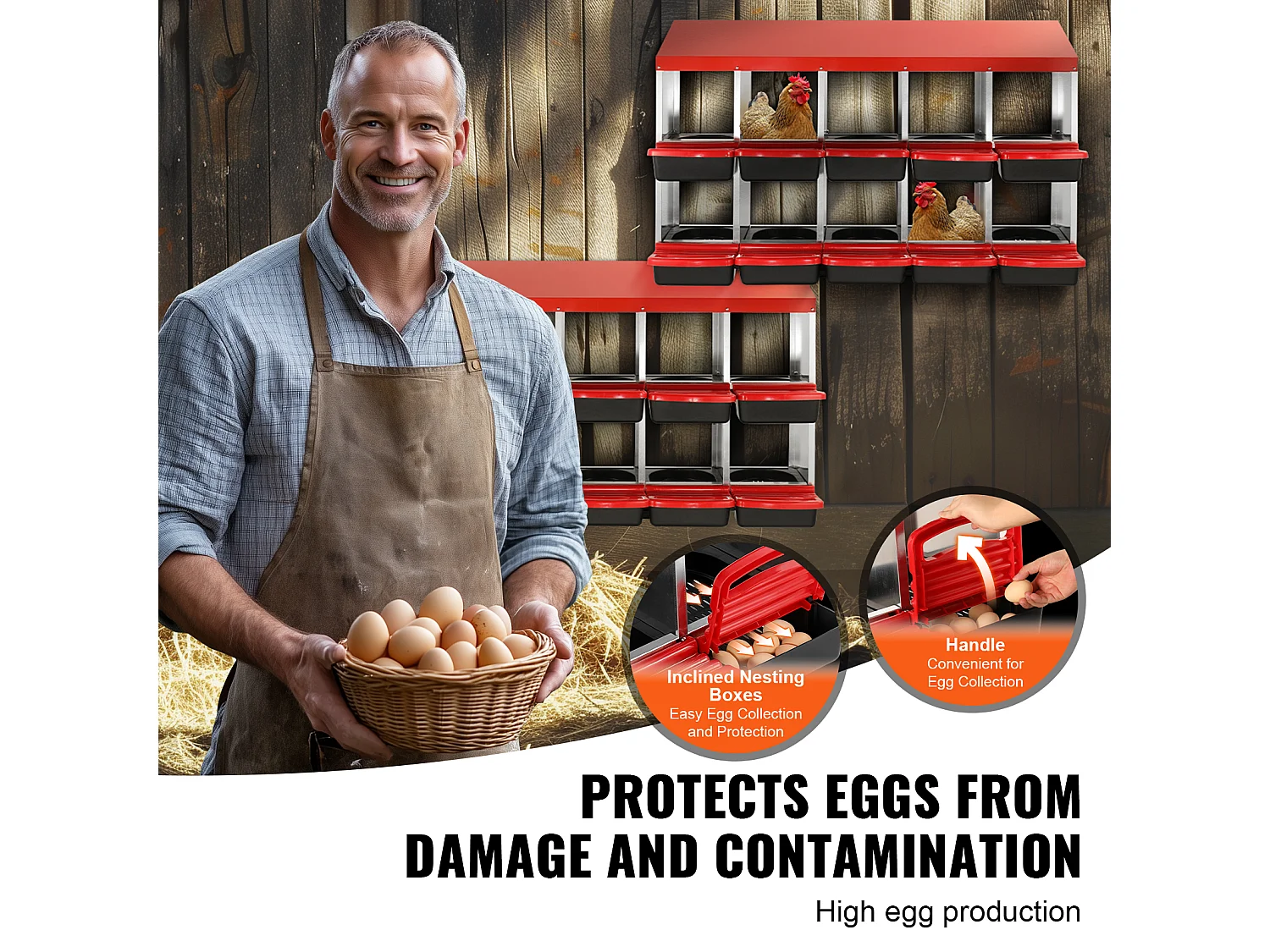 Pondoir pour Poules, SucceBuy Nichoir à Poules à 10 Compartiments, Boîte en Métal avec Conception de Nidification Inclinée