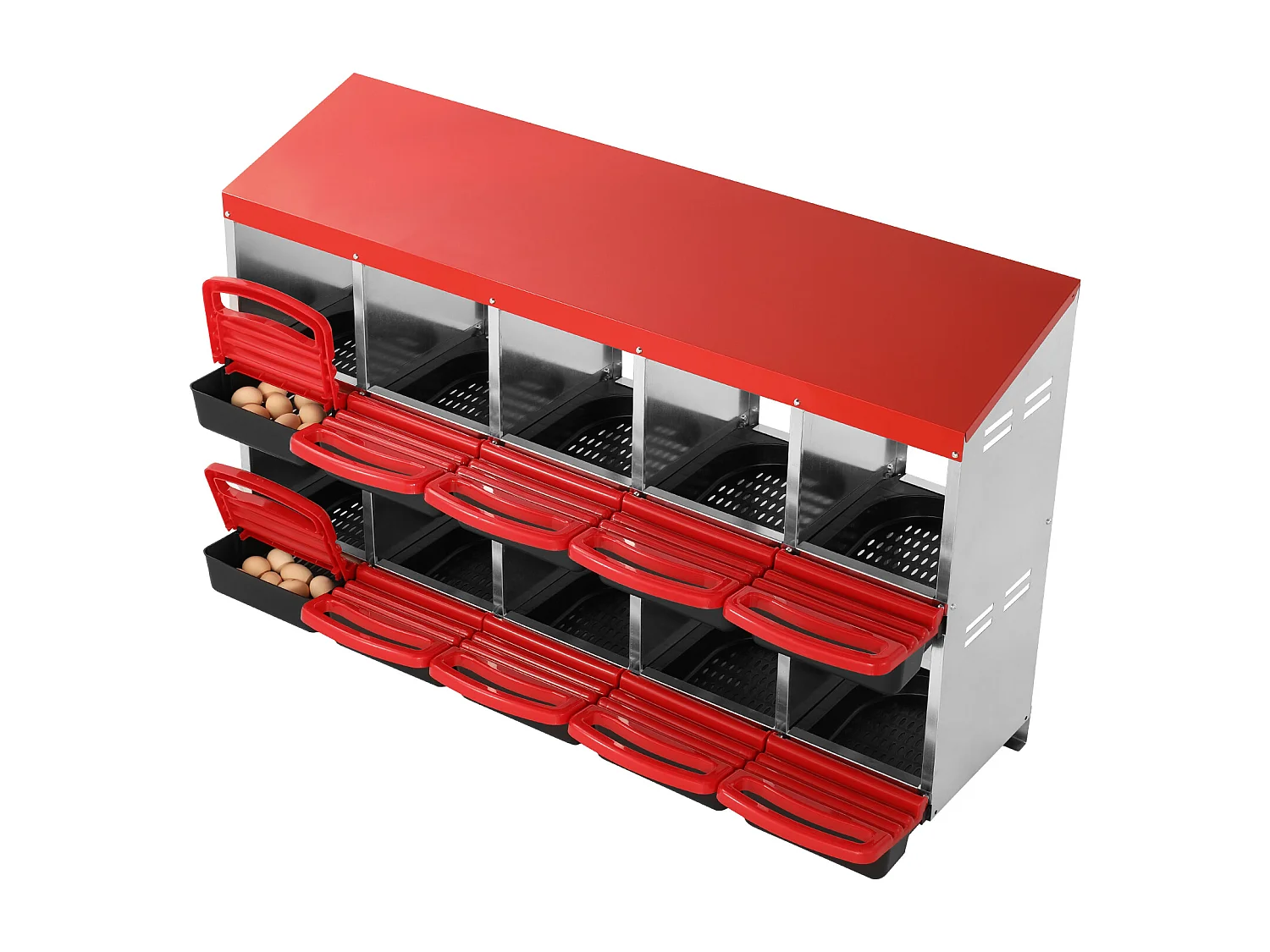 Pondoir pour Poules, SucceBuy Nichoir à Poules à 10 Compartiments, Boîte en Métal avec Conception de Nidification Inclinée