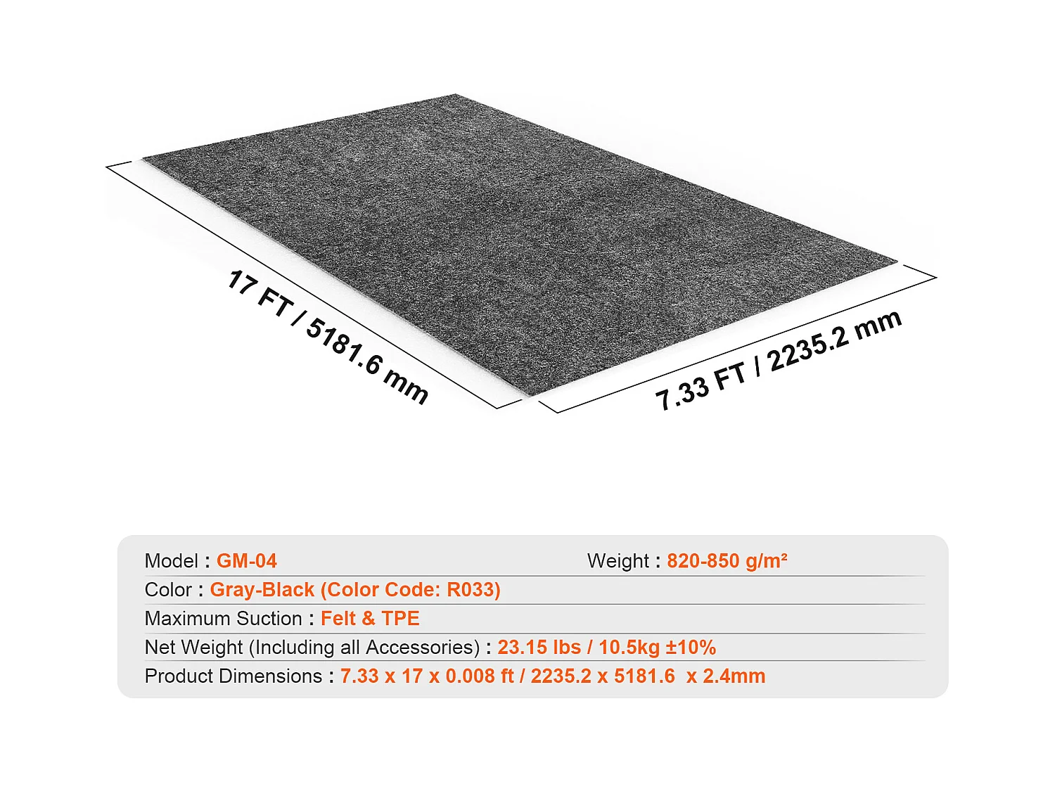 Bodenmatte, SucceBuy Garagenbodenmatte, 225 x 520 CM, Rutschfest, Langlebig, Wasserdicht