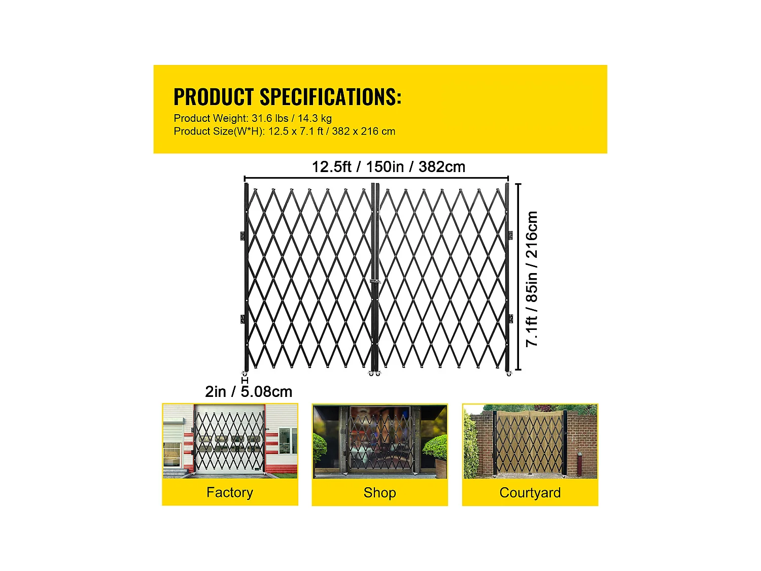 Barrière de Sécurité Double Pliante SucceBuy, 198.12cm H x 365.76cm W, Porte Pliante, Porte à Ciseaux