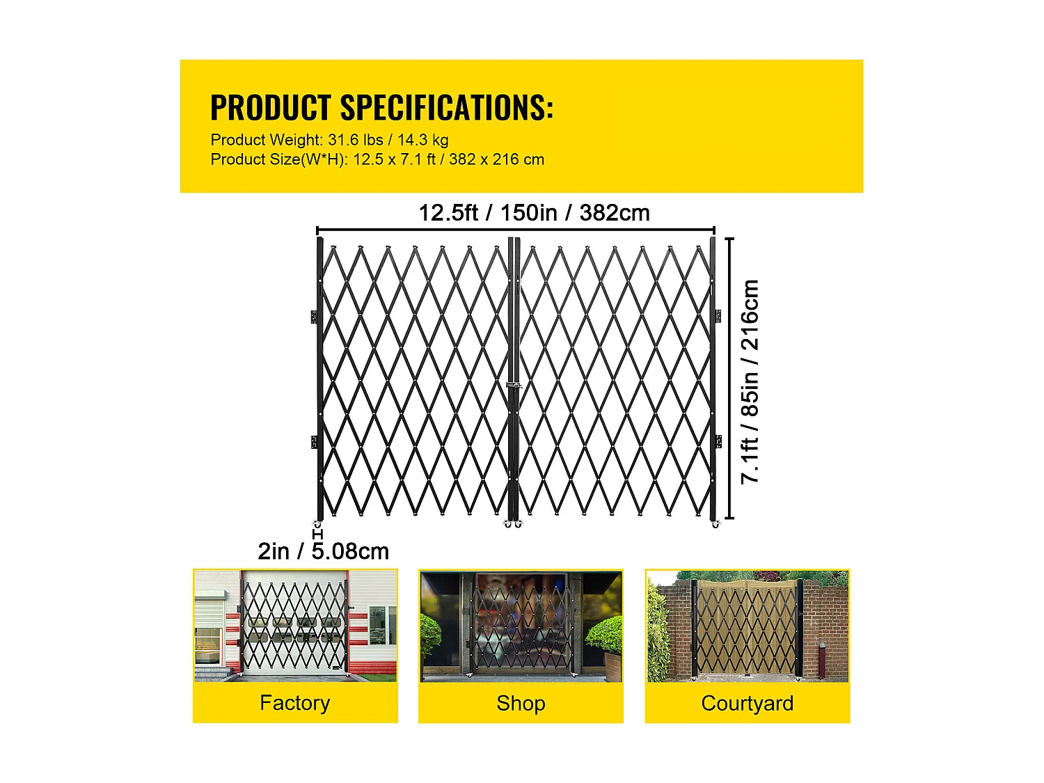 Puerta de Seguridad Plegable Doble SucceBuy, 198.12cm H x 365.76cm W, Puerta Plegable, Puerta de Tijera