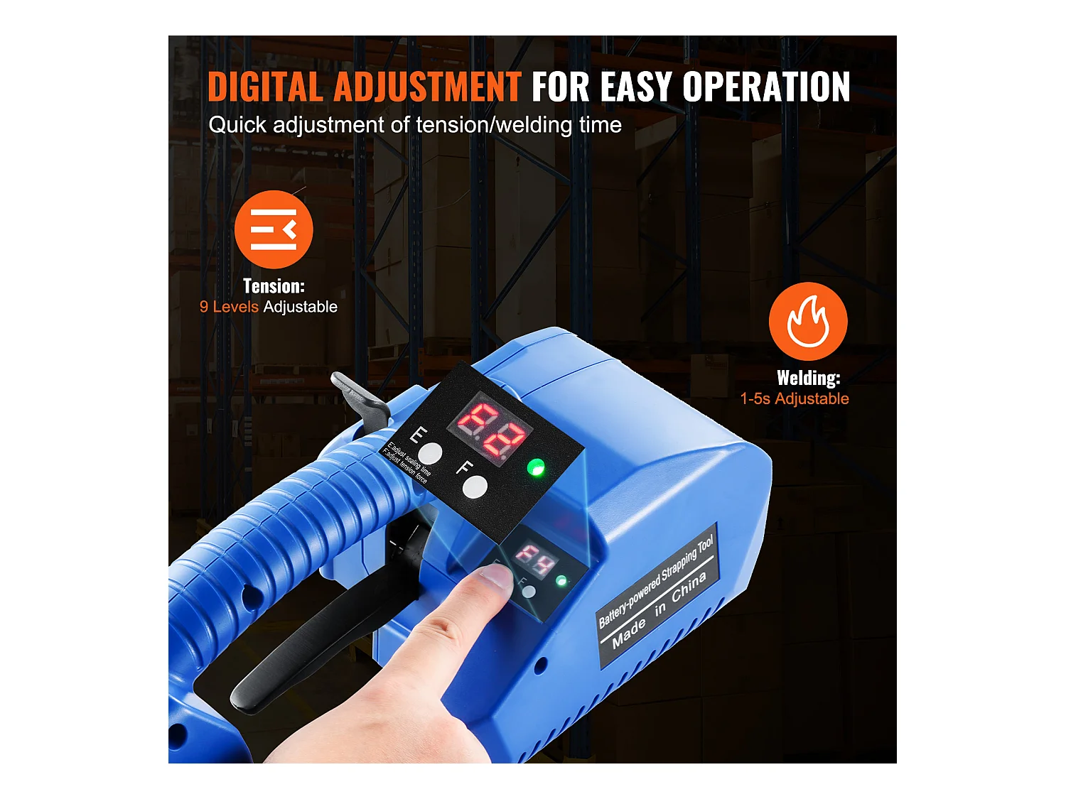 Flejadora Eléctrica Automática SucceBuy, Bandas PP/PET 0,89-1,6cm, Herramienta de Flejado Automática Alimentada por Batería 2 x 5000 mAh