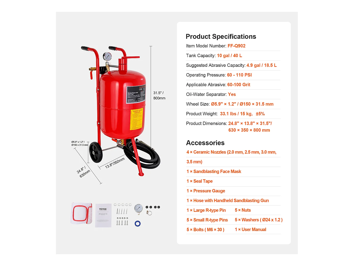 Máquina Pulidora de Arena de 10 galones SucceBuy, Pulidora de Arena Neumática Portátil, Abrasivo para Medios, 60-110 PSI