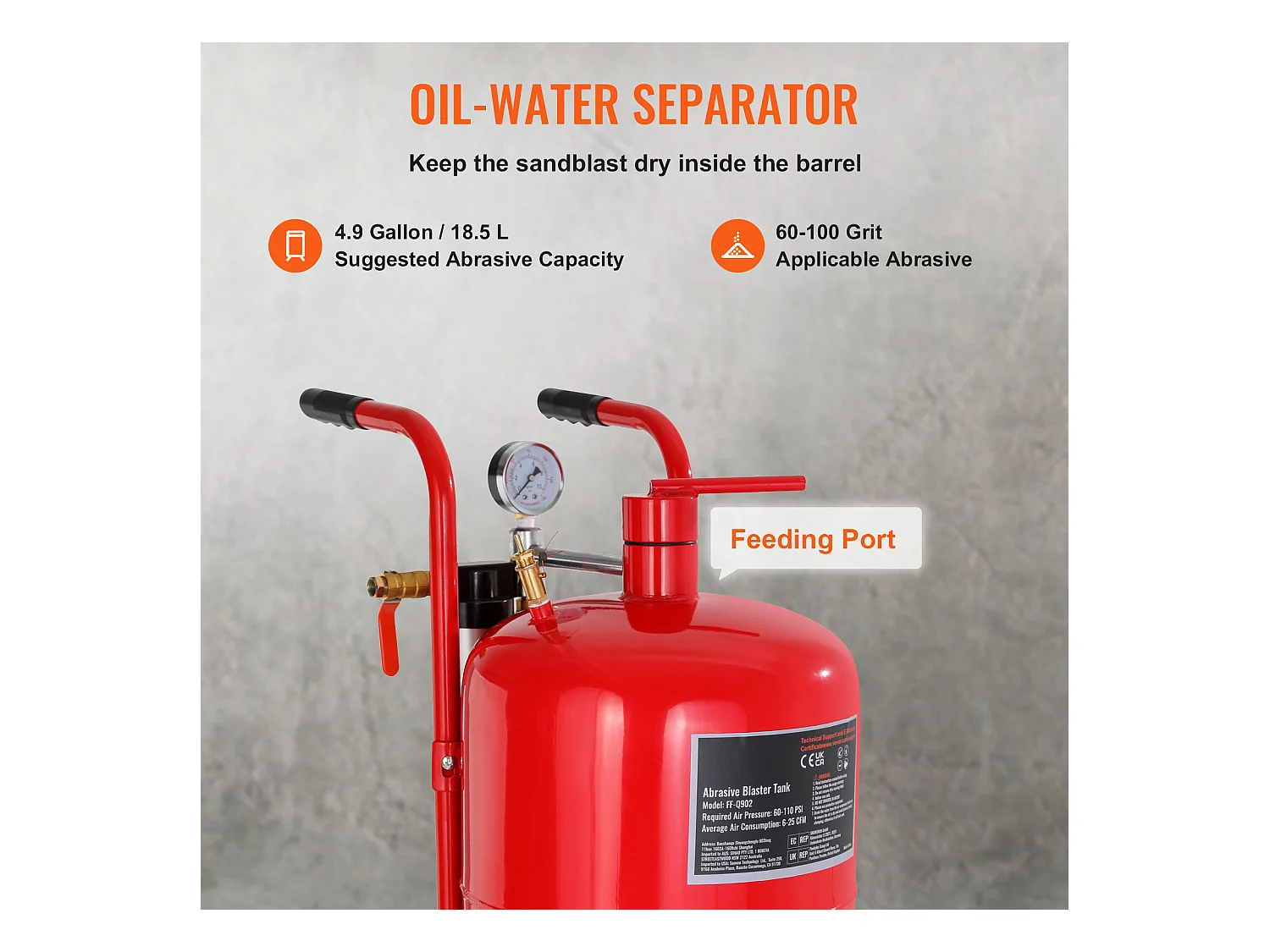 Máquina Pulidora de Arena de 10 galones SucceBuy, Pulidora de Arena Neumática Portátil, Abrasivo para Medios, 60-110 PSI