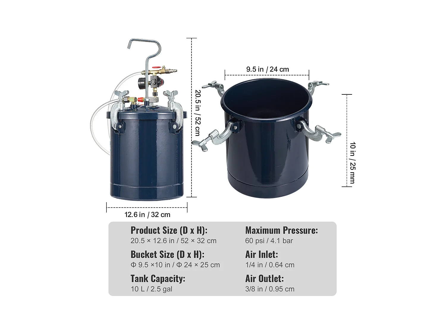 Spray Paint Pressure Pot SucceBuy, 10L/2,5gal, Ugelli da 1,5 mm e 4 mm, Doppie Pistole a Spruzzo