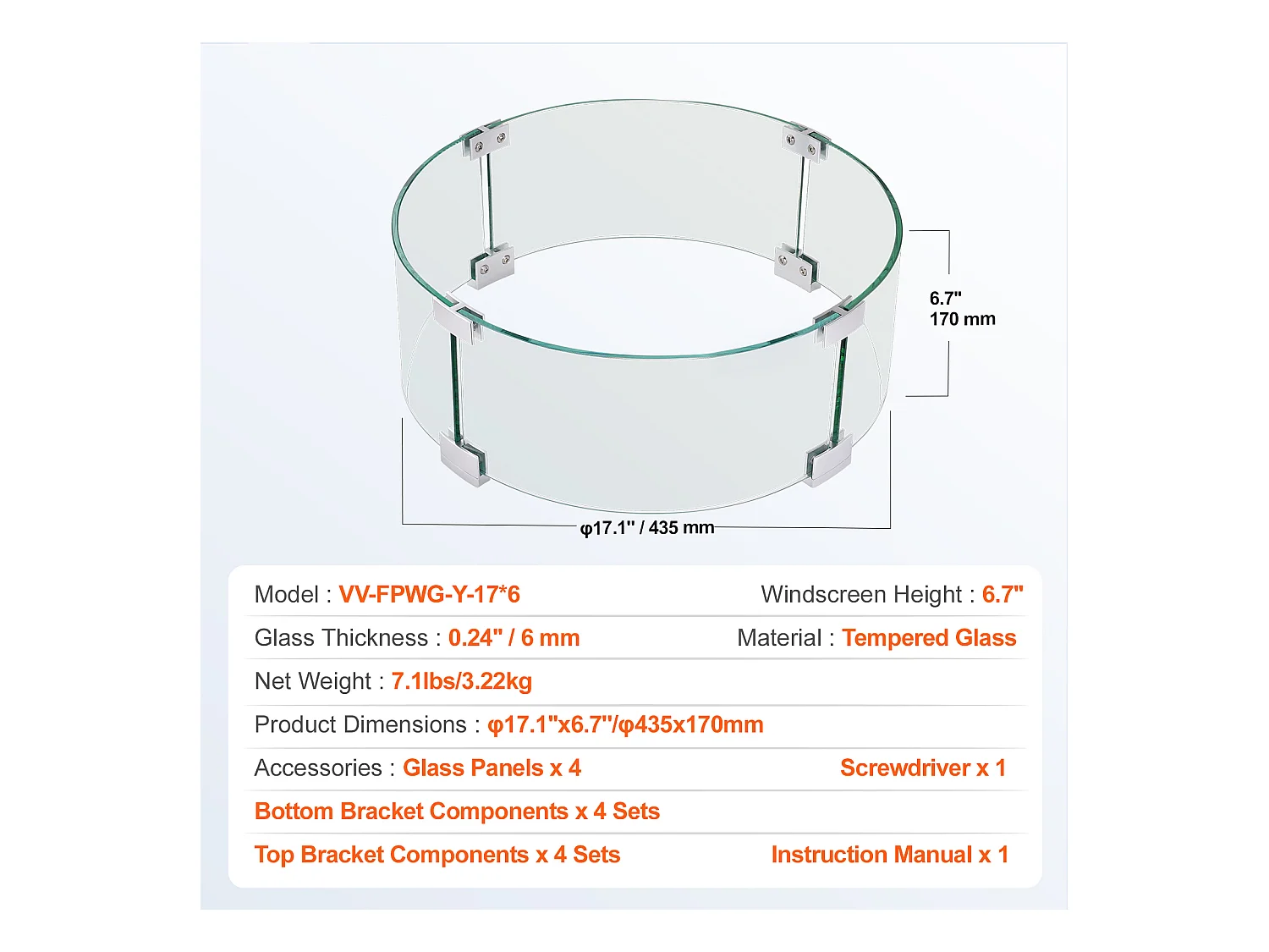 Pare-Vent SucceBuy Pare-Vent pour Foyer Extérieur 435 x 170 mm, Pare-flammes en Verre Trempé de 6 mm D'épaisseur