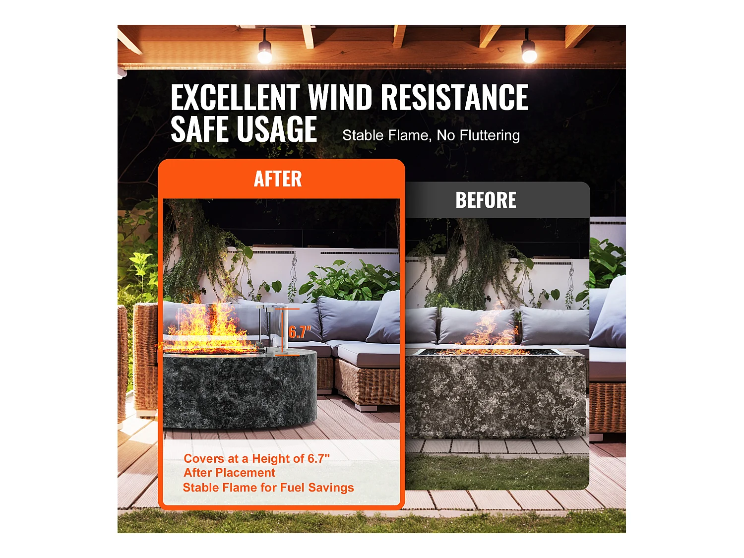 Pare-Vent SucceBuy Pare-Vent pour Foyer Extérieur 435 x 170 mm, Pare-flammes en Verre Trempé de 6 mm D'épaisseur