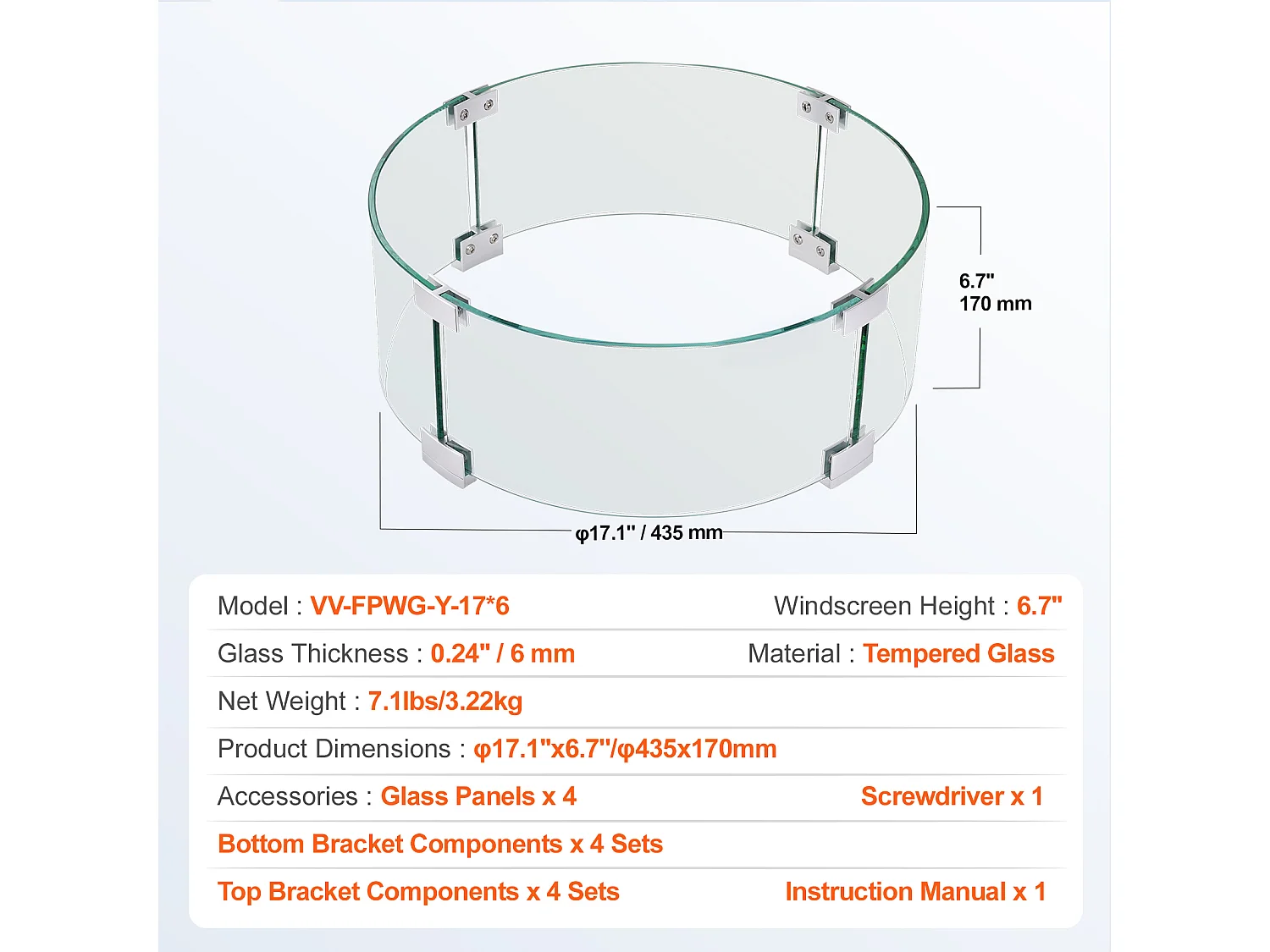 Pare-Vent SucceBuy Pare-Vent pour Foyer Extérieur 435 x 170 mm, Pare-flammes en Verre Trempé de 6 mm D'épaisseur