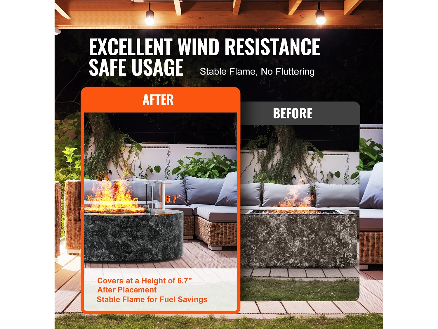 Pare-Vent SucceBuy Pare-Vent pour Foyer Extérieur 435 x 170 mm, Pare-flammes en Verre Trempé de 6 mm D'épaisseur