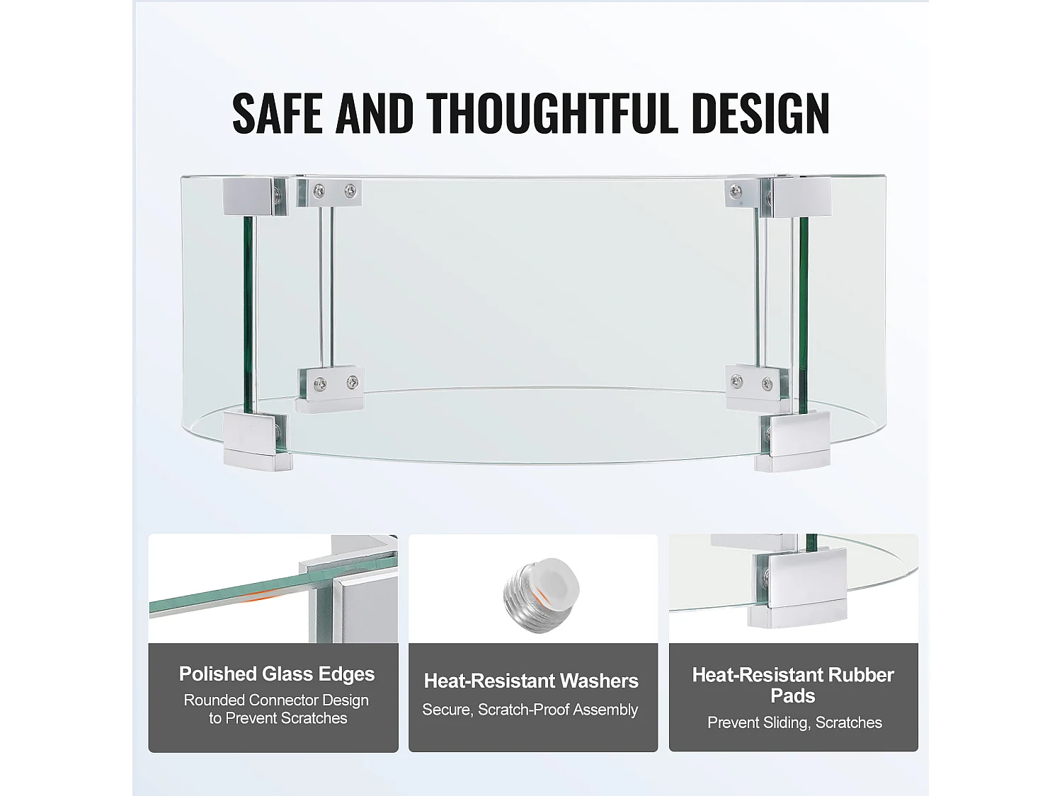 Pare-Vent SucceBuy Pare-Vent pour Foyer Extérieur 435 x 170 mm, Pare-flammes en Verre Trempé de 6 mm D'épaisseur