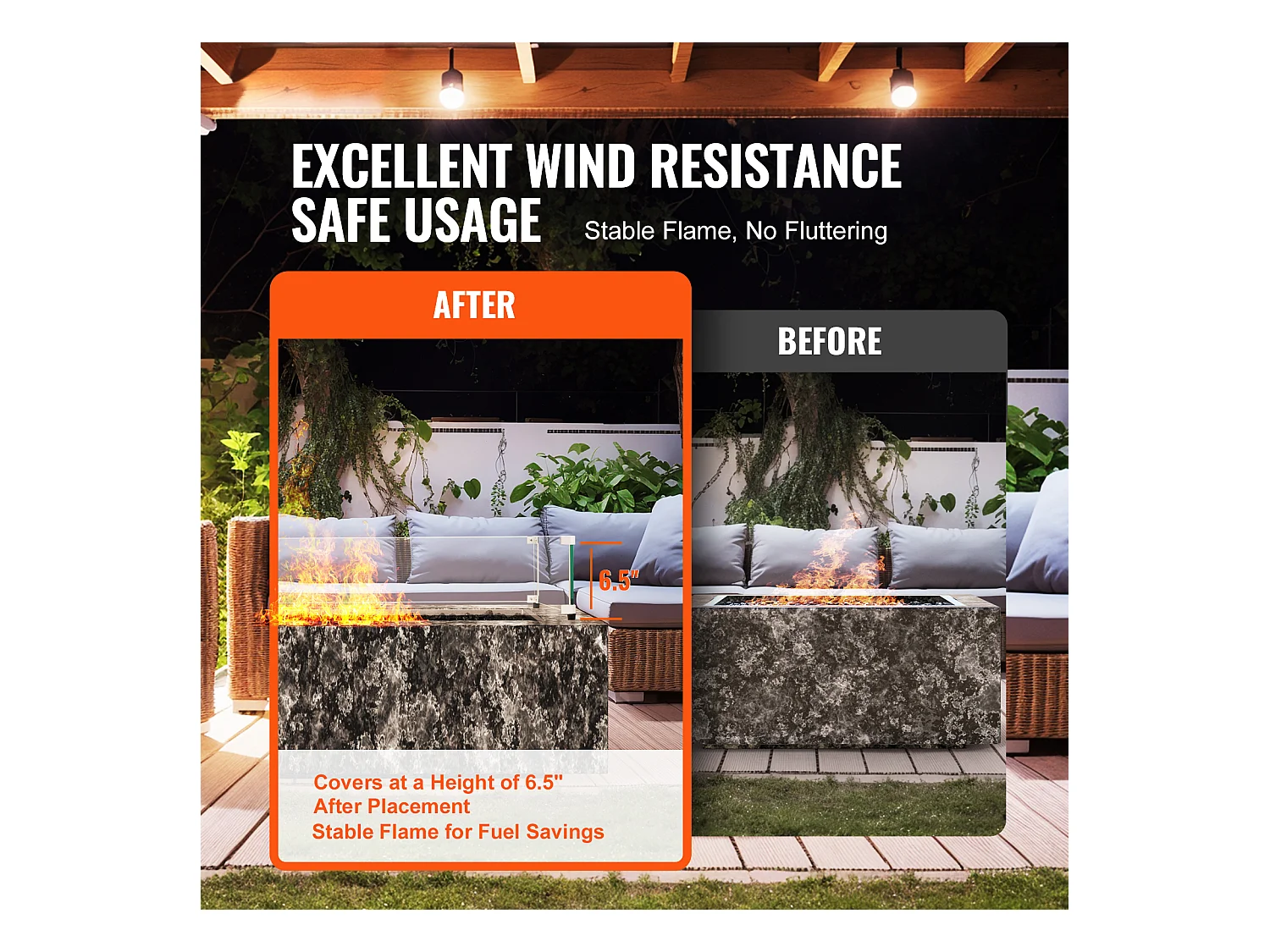 Przednia Szyba SucceBuy Osłona Przeciwwiatrowa ze Szkła Hartowanego do Kominka 798 x 317 x 165 mm, Grubość Osłony 8 mm