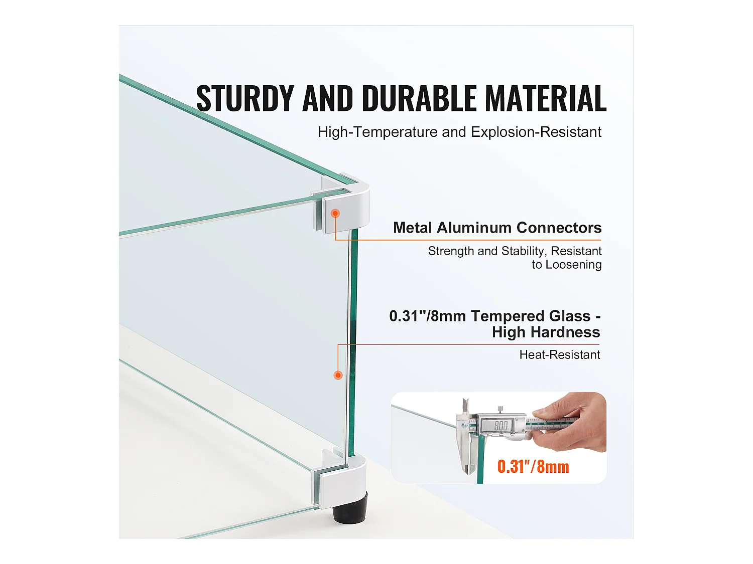 Przednia Szyba SucceBuy Osłona Przeciwwiatrowa ze Szkła Hartowanego do Kominka 798 x 317 x 165 mm, Grubość Osłony 8 mm