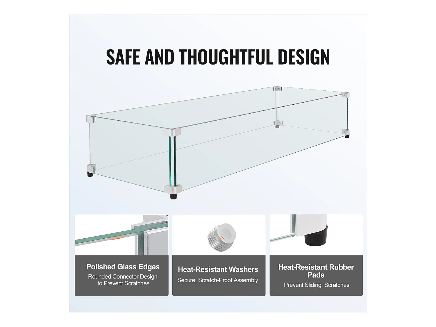 Przednia Szyba SucceBuy Osłona Przeciwwiatrowa ze Szkła Hartowanego do Kominka 798 x 317 x 165 mm, Grubość Osłony 8 mm