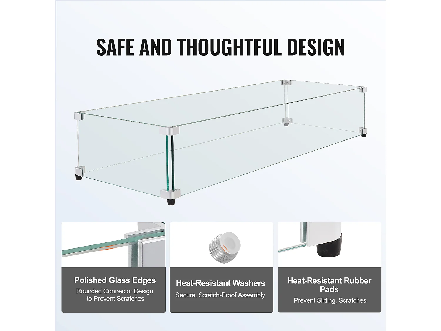 Pare-Vent SucceBuy Pare-Vent pour Foyer en Verre Trempé 798 x 317 x 165 mm, Bouclier de 8 mm D'épaisseur